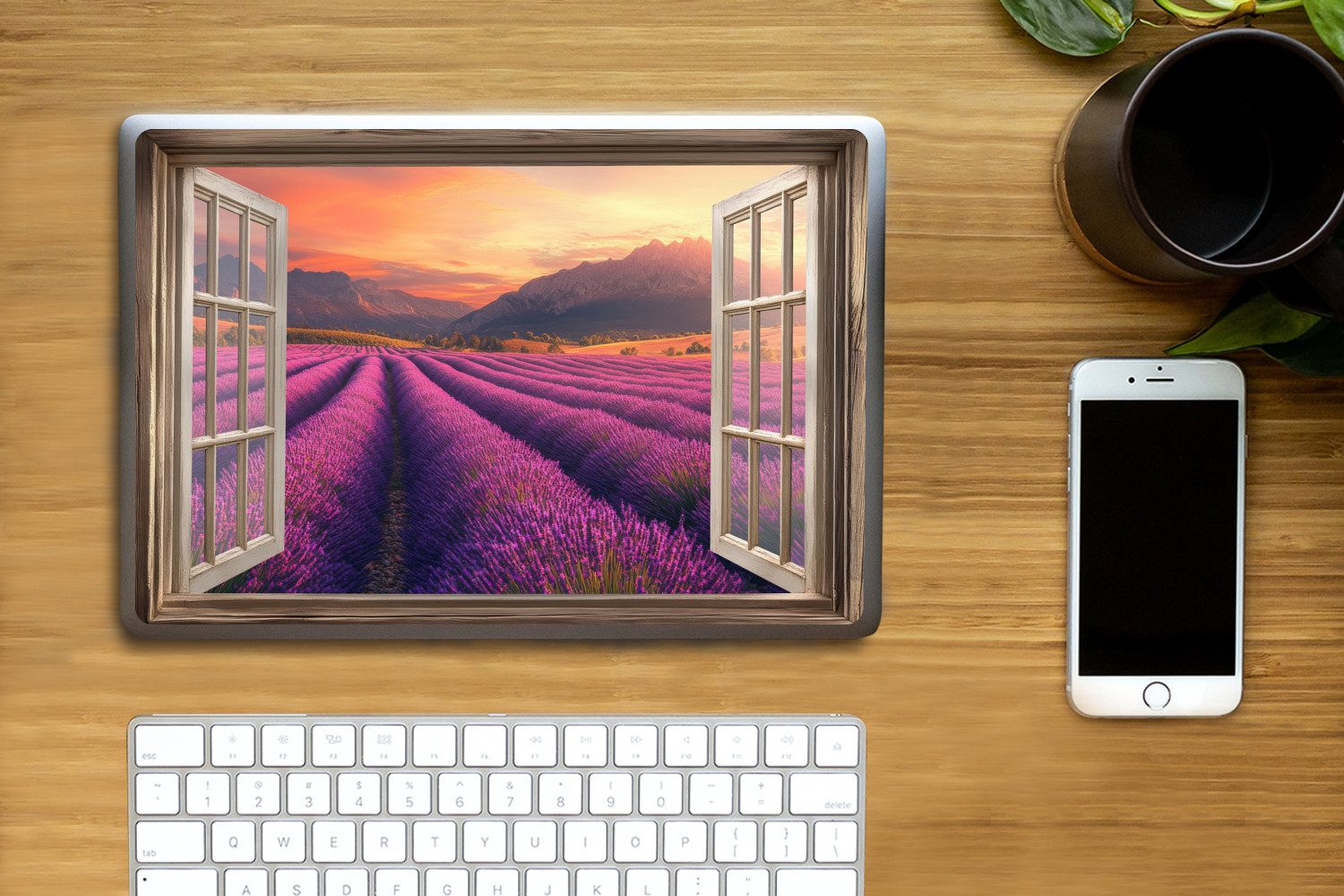 MuchoWow Laptop-Aufkleber Durchsichtig - Lavendel - Landschaft - Blumen - Lila, (1tlg), Laptop Folien Cover, Aufkleber, Sticker, Schutz vor Kratzern, 25x18 cm