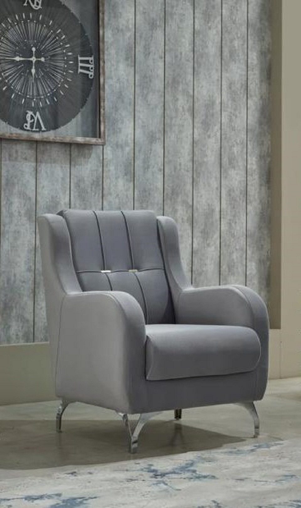 Sessel Polstersessel Einsitzer Sessel Stoff Wohnzimmer Sitzer Moderne Grau
