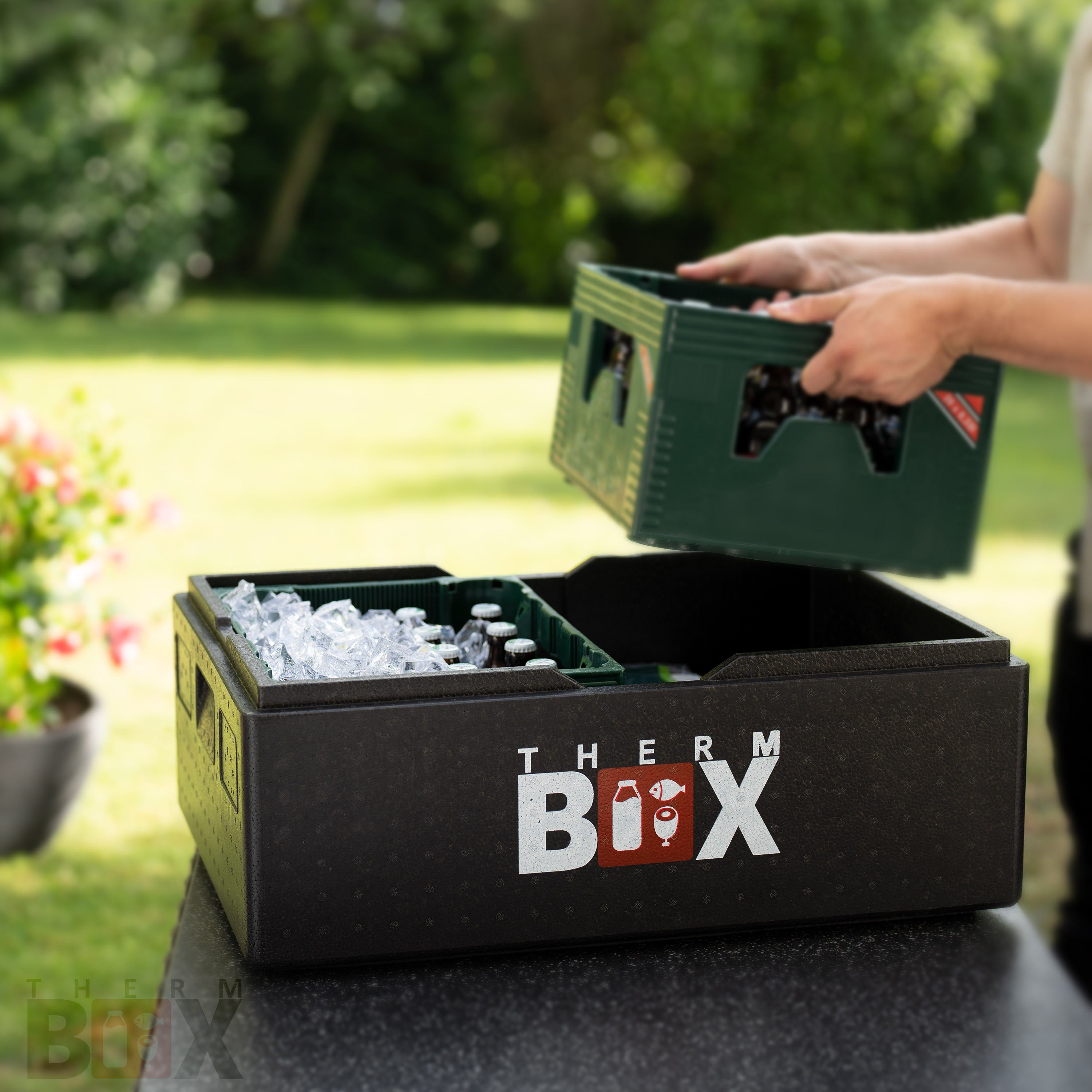 0-tlg., Thermobehälter Wiederverwendbar, im Karton), (1, 53-Liter Warmhaltebox mit Styroporbox Box für Profibox Thermobox Innen: Kiste E2 Deckel 62,5x42,5x22cm THERM-BOX - Styropor-Piocelan, Kühlbox B53