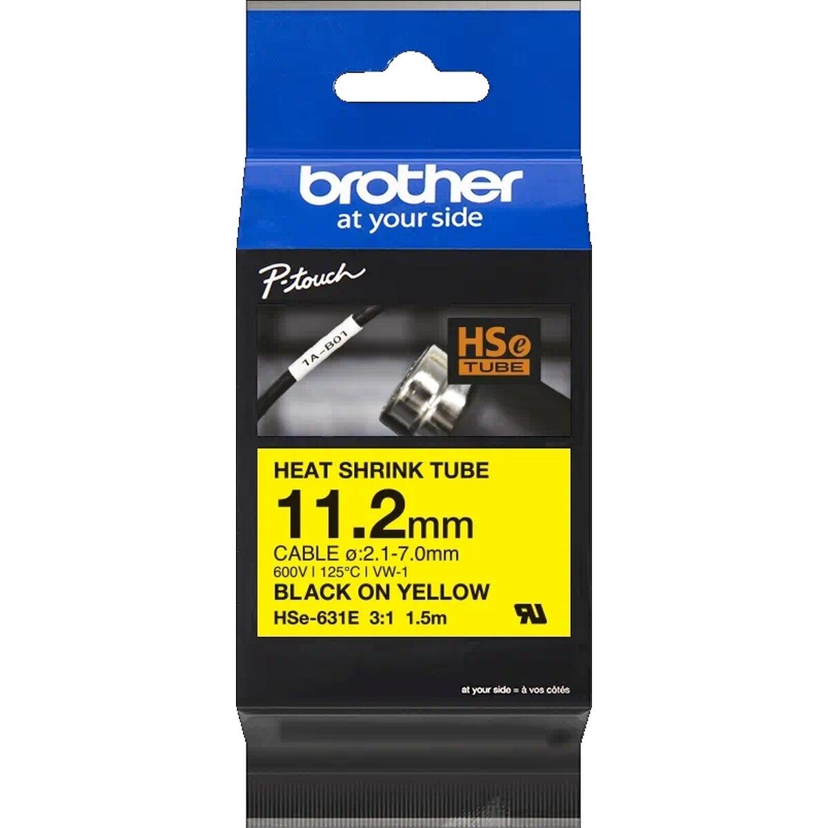 Brother Beschriftungsband Schrumpfschlauchkassette HSE-631E 11,2mm schwarz/gelb