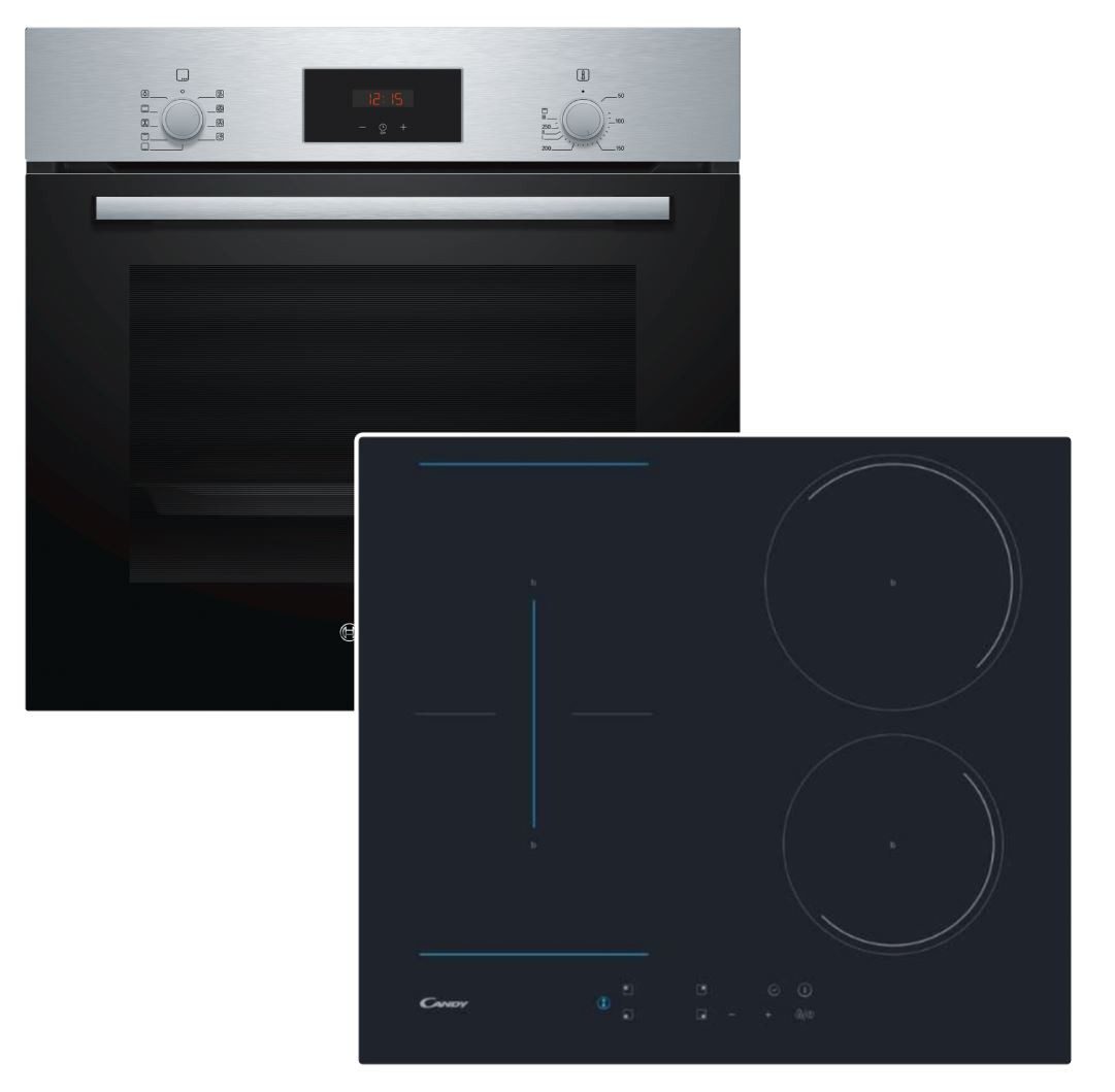BOSCH Backofen-Set Schnellaufheizung mit Candy Induktionskochfeld PowerBoost autark 60 cm