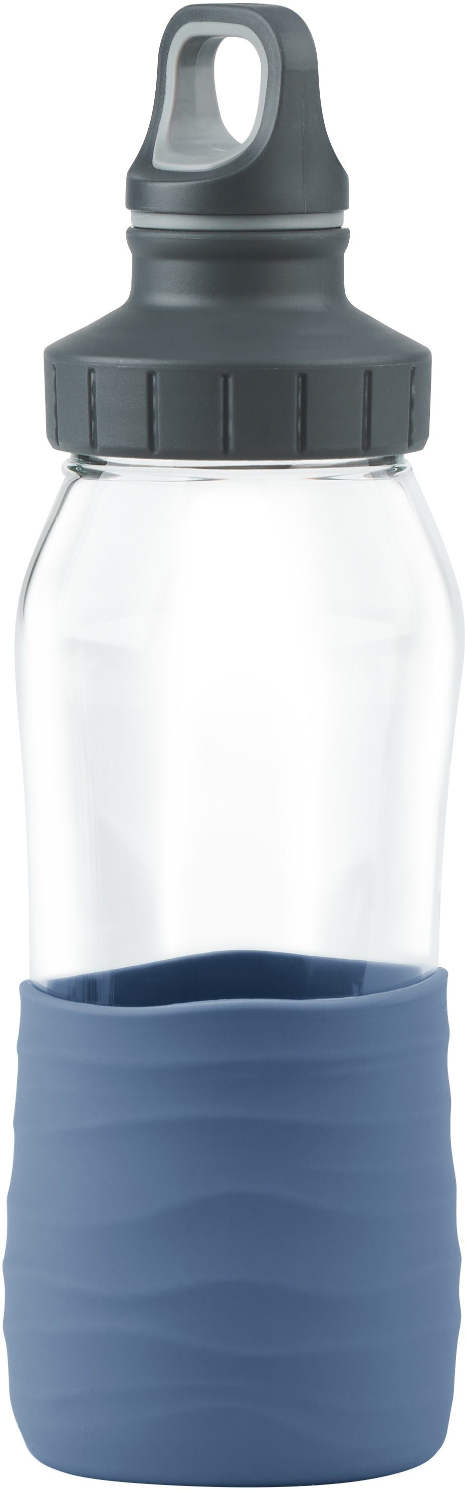 Glas Emsa unbedenklich: hochwertigem 500 und aus Trinkflasche Schraubverschluss, und Silikonmanschette, Geschmacksneutral dicht/hygienisch/rein, Rein ml, Drink2Go,