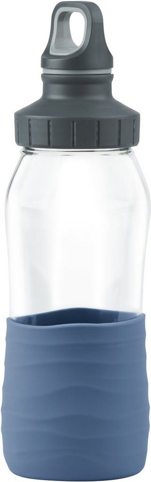 Emsa Trinkflasche Drink2Go, Schraubverschluss, dicht/hygienisch/rein,  Silikonmanschette, 500 ml, Rein und unbedenklich: Geschmacksneutral und aus  hochwertigem Glas