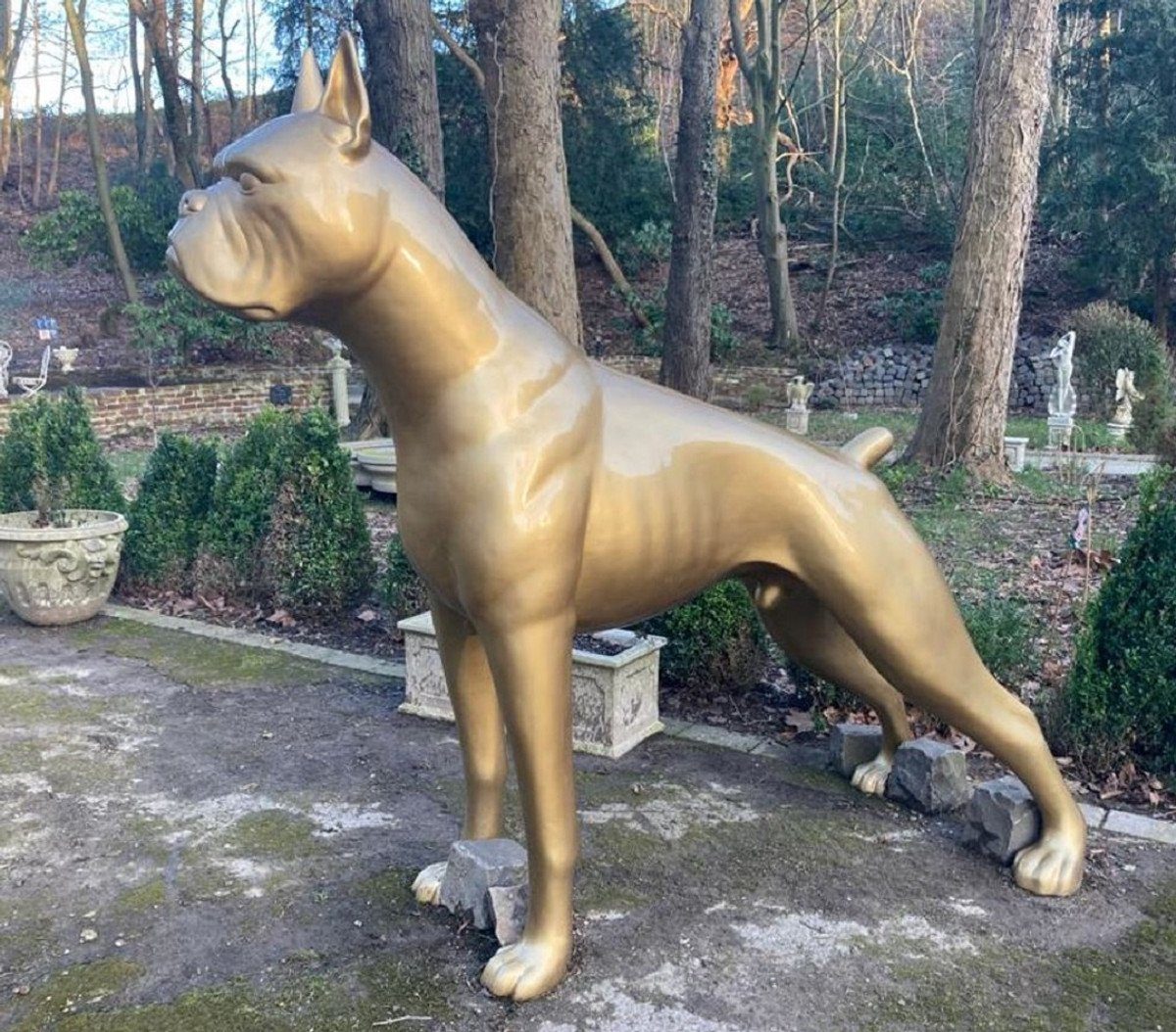 173 Riesige - Gartendeko Skulptur - Boxer x Gartenskulptur cm 190 Skulptur Deko Skulptur Wetterbeständige XXL Hund H. Casa Tierfigur Padrino Hunde Gold