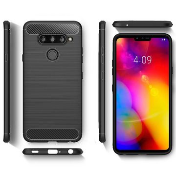 Nalia Smartphone-Hülle LG V40 ThinQ, Carbon Look Silikon Hülle / Matt Schwarz / Rutschfest / Karbon Optik