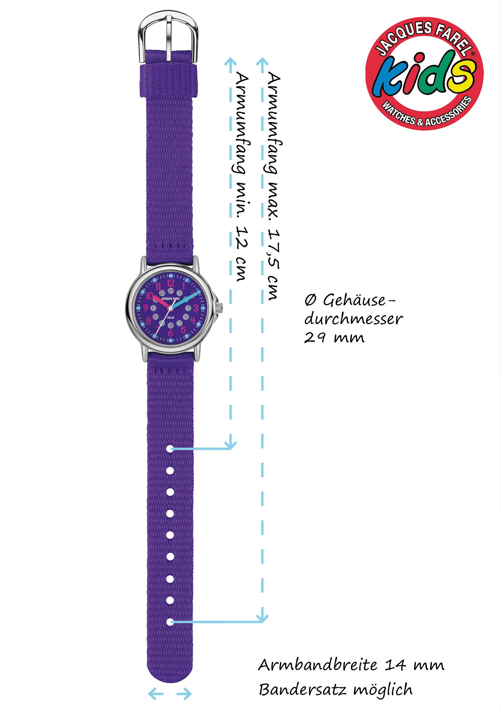 Jacques Farel Quarzuhr KCF Kinder Armbanduhr Textilband, analog Kinderuhr Lernuhr deutlich Schulanfang Geschenkidee Ø 28 mm – Bild 4 von 5