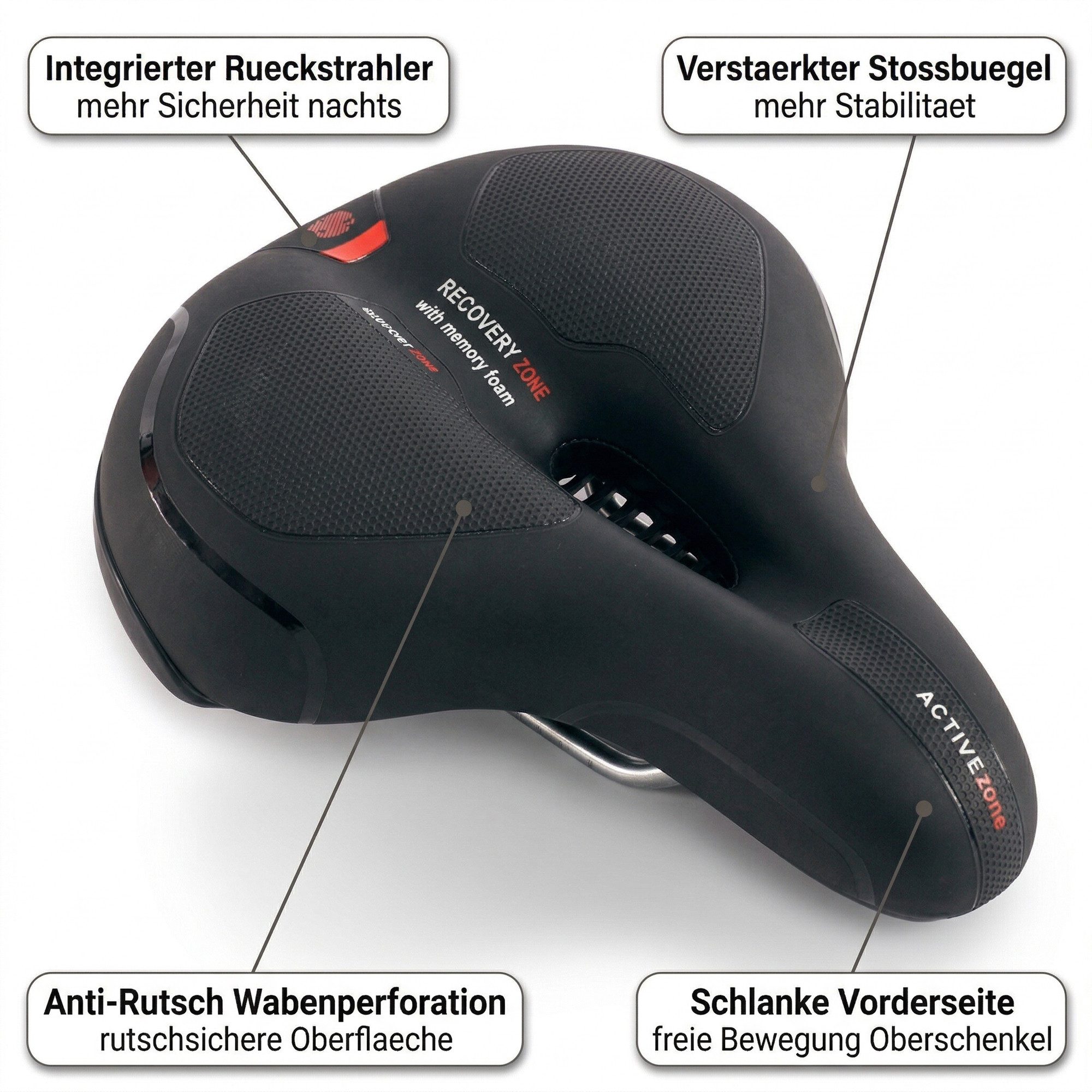 Mucola Fahrradsattel Fahrradsattel Ergonomischer Gel Memory-Schaum Citybike Mountainbike (Stück, mit Sattelbezug), Atmungsaktiv – Bild 5 von 5