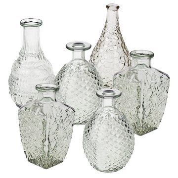 Annastore Dekovase Vasen aus Glas im Vintage Look - Tischvasen Shabby Chic (H 14,8 - 20 cm, 6 St), Blumenvasen, Glasvasen klein, Vasen Tischdeko, Väschen