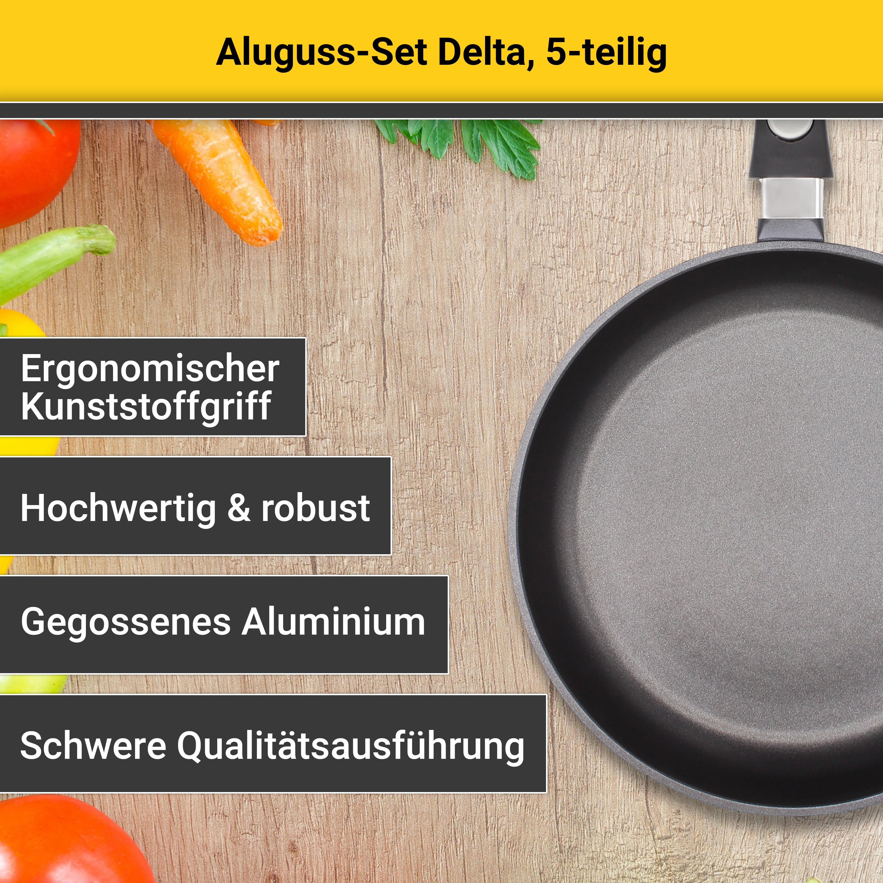 Krüger Topf-Set Delta, Aluminiumguss (Set, 7-tlg), für Induktions-Kochfelder geeignet