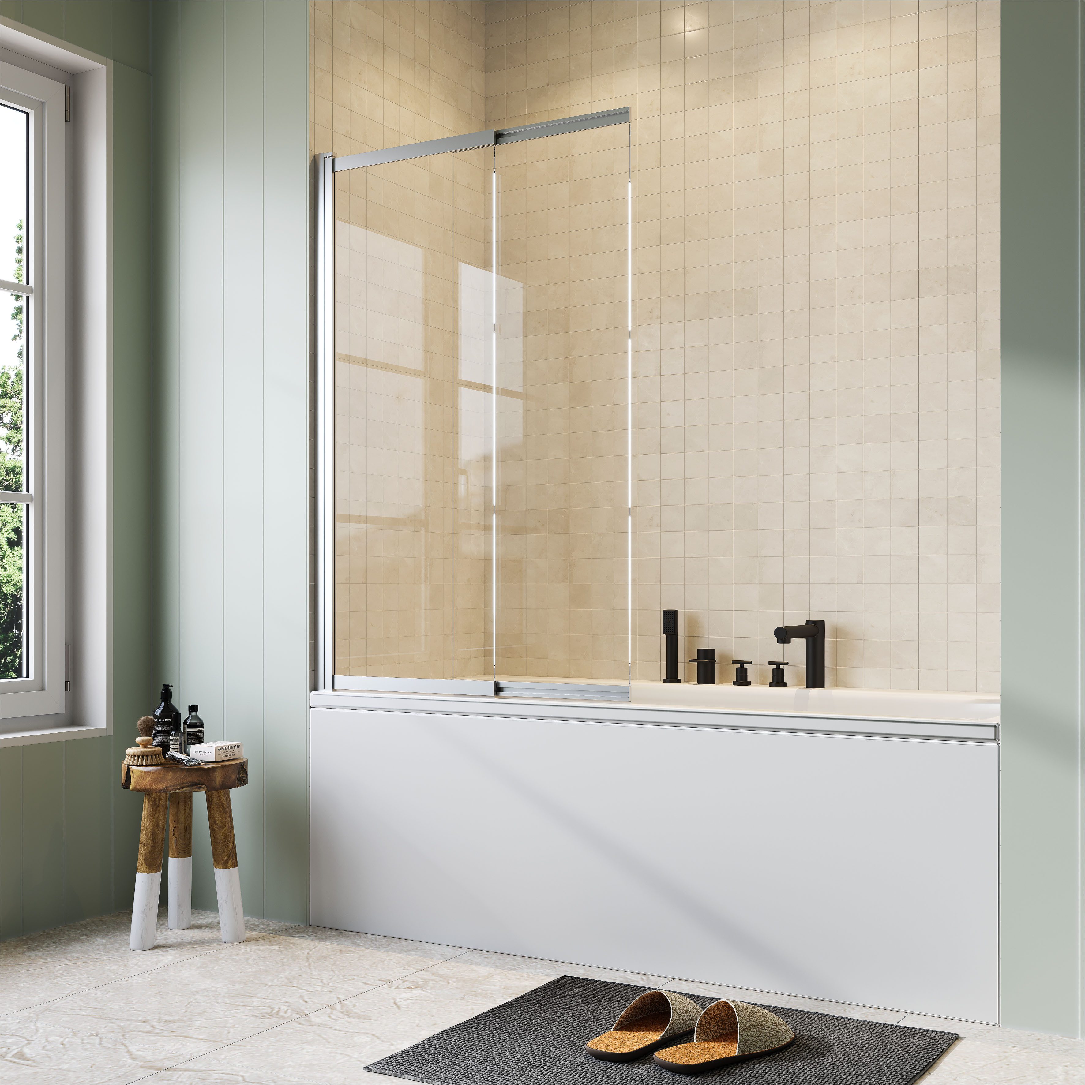 welltime Badewannenaufsatz Slider, Einscheibensicherheitsglas, (2 tlg), Duschwand zum Zusammenschieben UND an die Wand klappen!