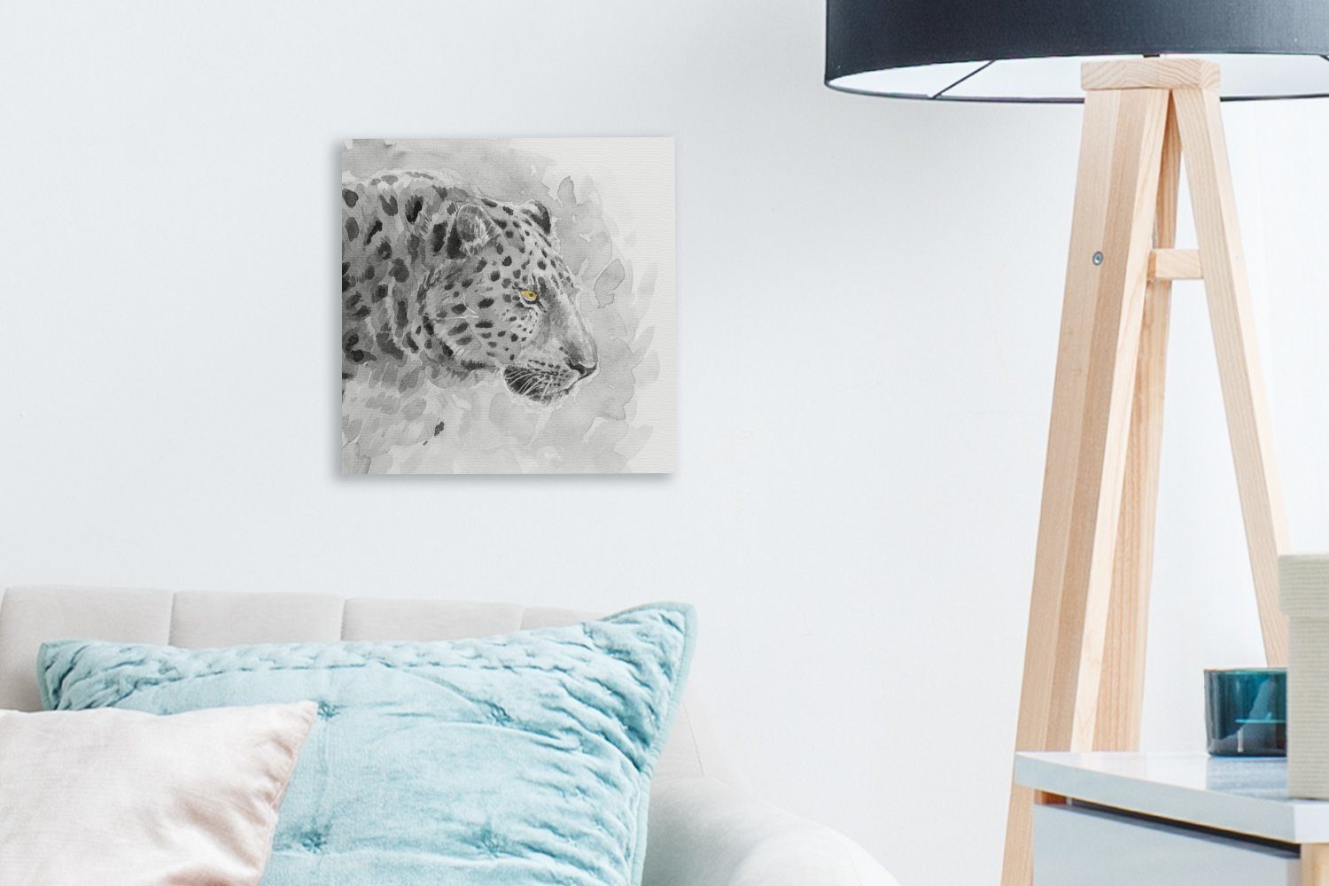 - Leinwandbild Gelb Leinwand Bilder St), für Wohnzimmer Aquarell, OneMillionCanvasses® - Schlafzimmer Leopard (1