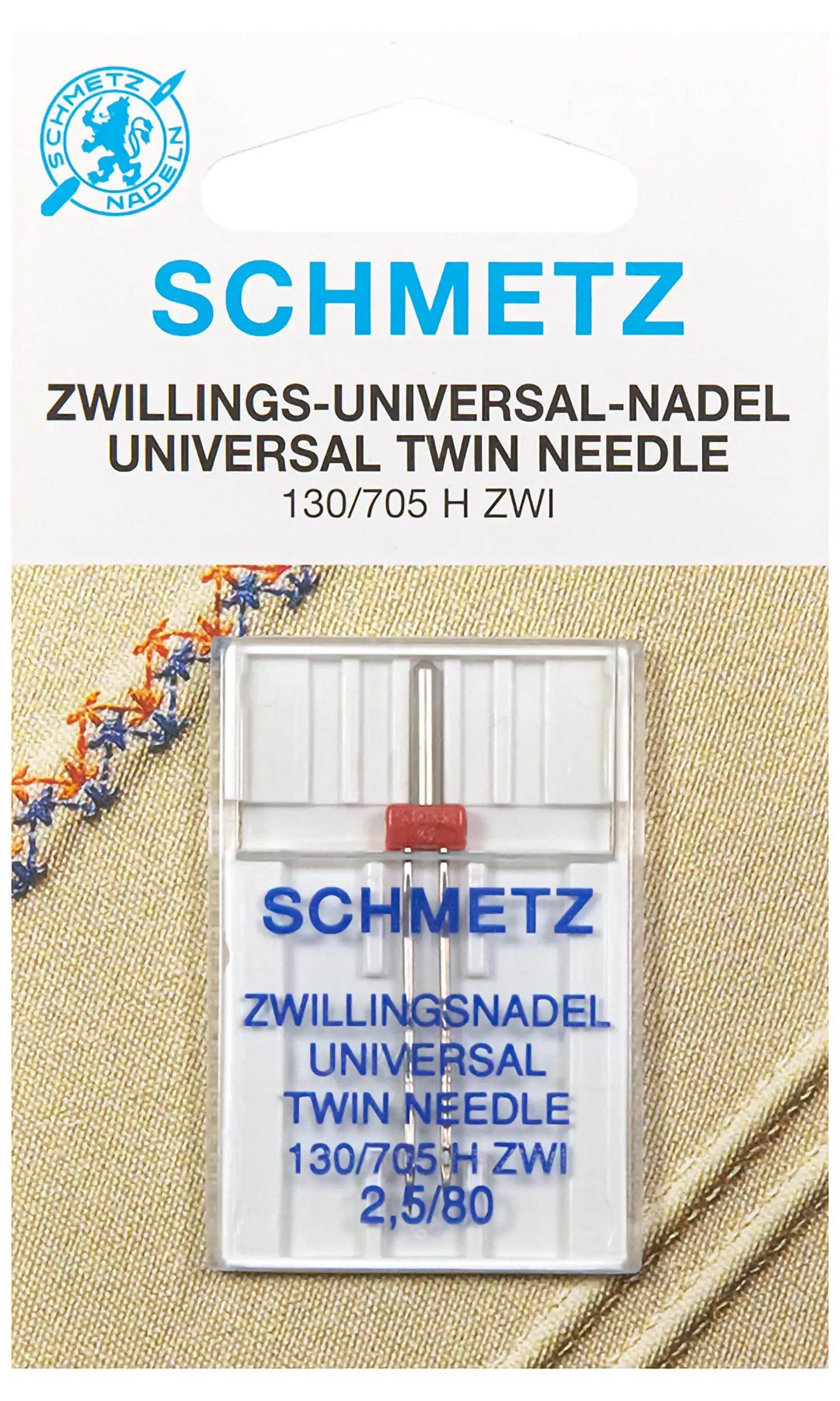Stofferia Stoff Doppel-Nähmaschinennadel Schmetz 130/705 Universal 80/2,5 mm, Meterware