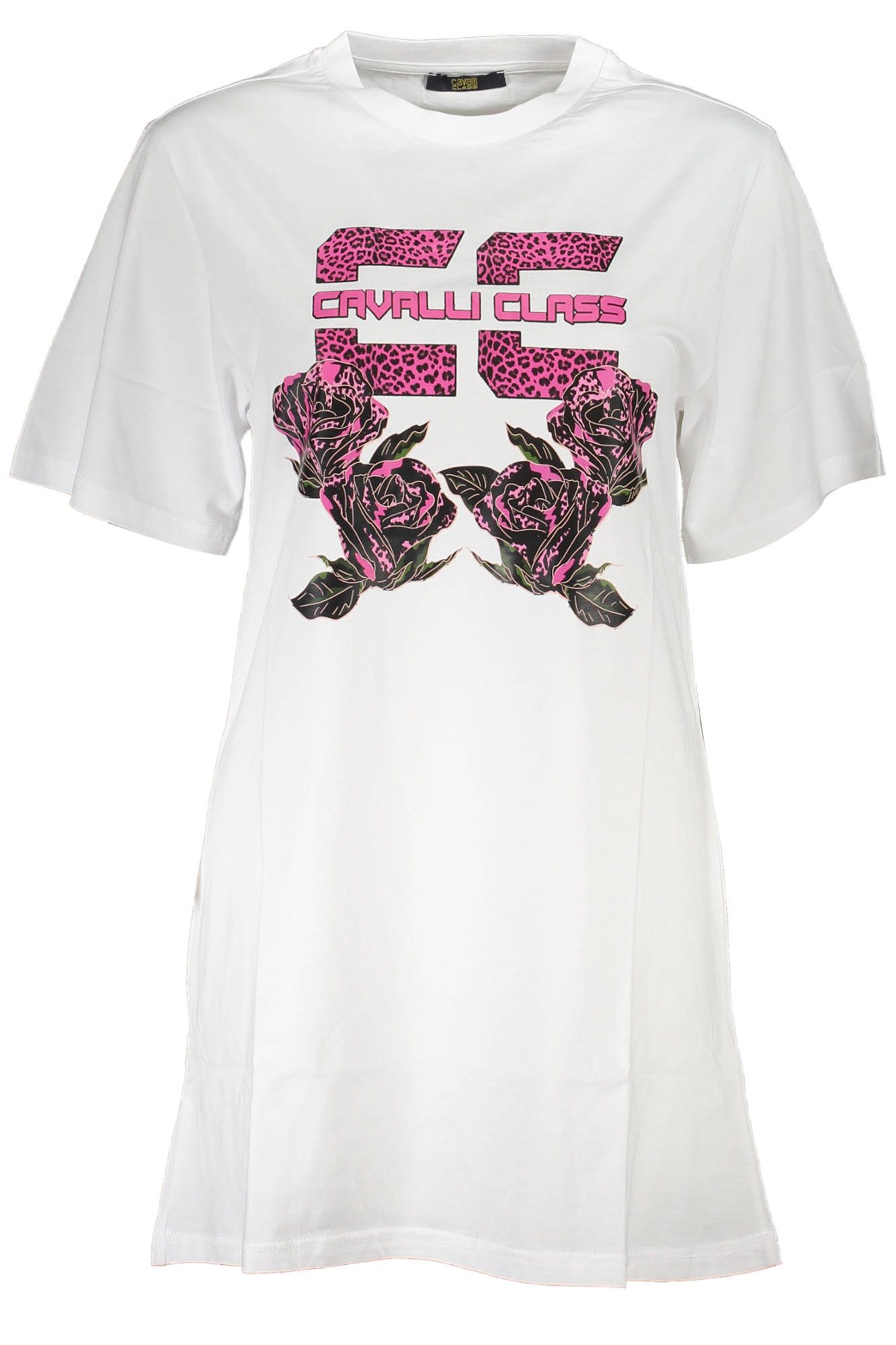 Cavalli Class Partykleid Elegantes Weißes Kurzes Damenkleid mit Print und Rundhalsdesign