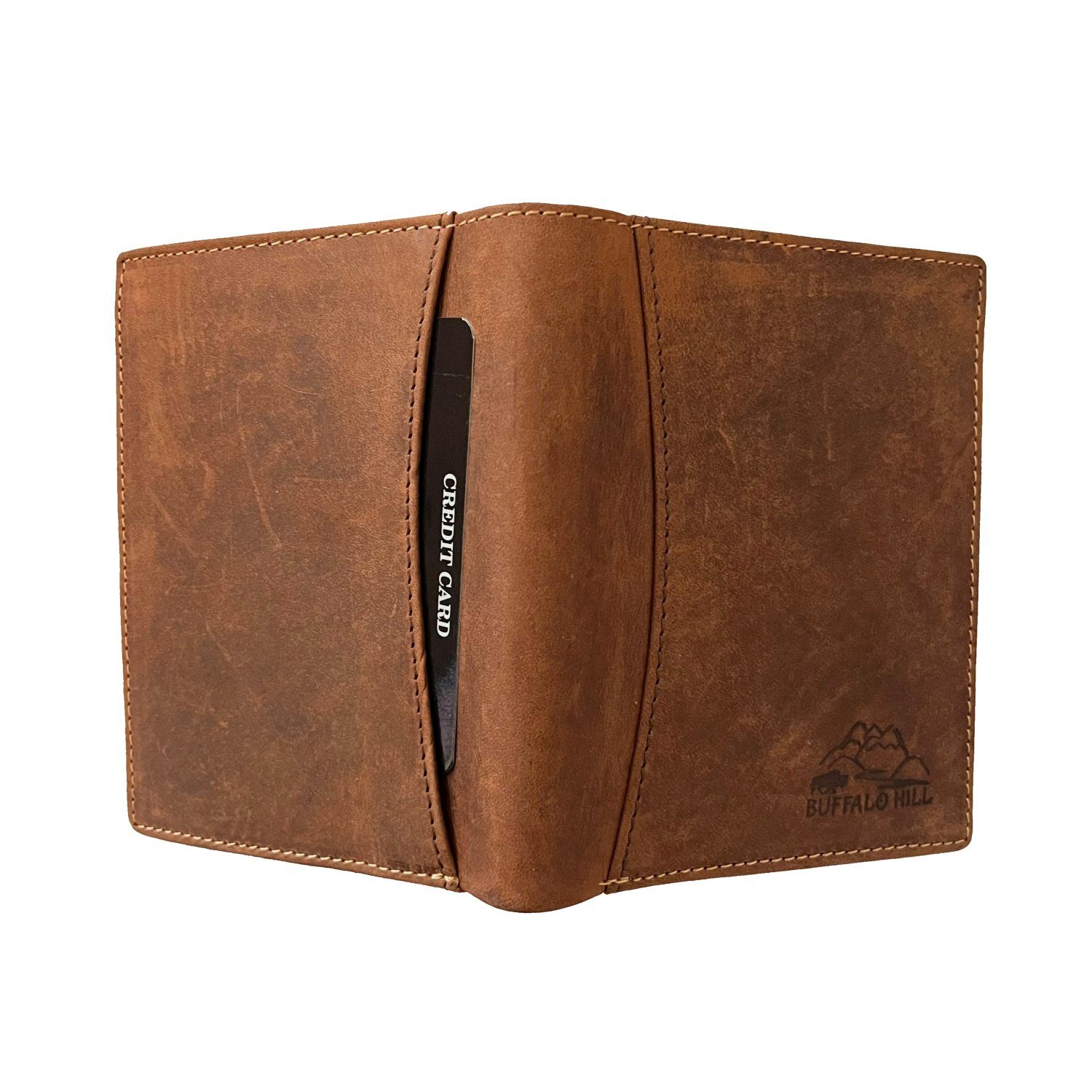 Buffalo Hill Geldbörse Büffelleder Portemonnaie, integrierter RFID-Schutz >BH-2395<, elegantes Wallet mit 8 Kartenfächern in Naturfarben