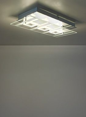 TRANGO LED Deckenleuchte, 3568-038 modern Design 3 Flammen LED-Deckenleuchte *LAVA* Deckenlampe 3x 5 Watt LED Modul 3000K warmweiß – Chrom Deckenstrahler mit 3x Acryl & Glaslampenschirm, Flurlampe – Badlampe – Wandlampe