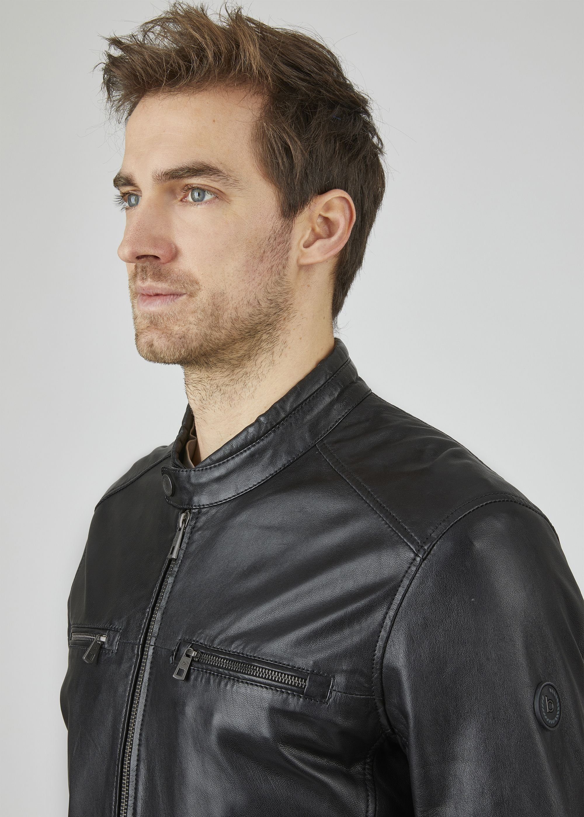 bugatti Lederjacke BUDANILO (1-St) mit Reißverschlüssen und Druckknopfriegeln