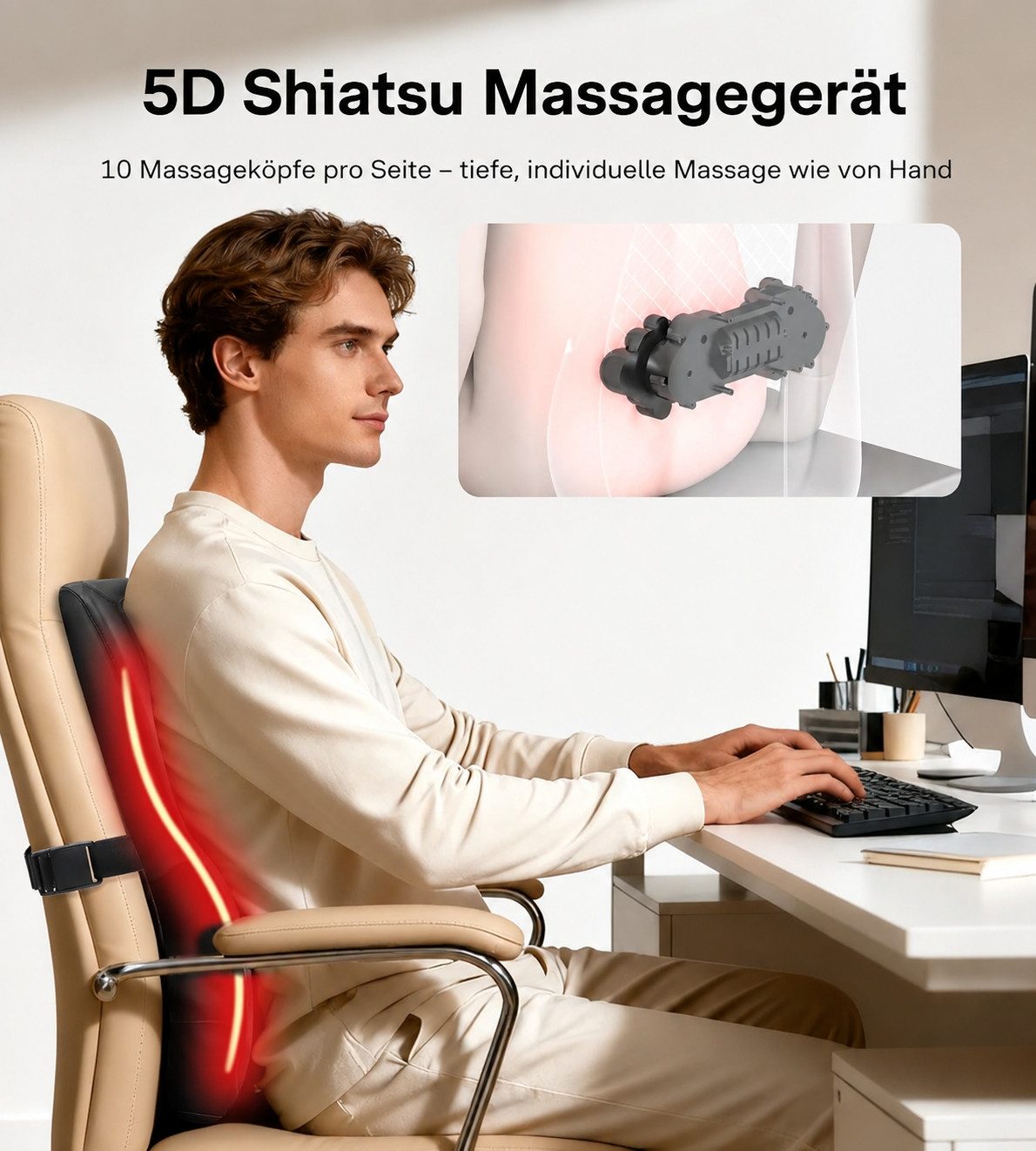 ALLJOY Massagegerät 5D-Shiatsu-Massagekissen & Nackenmassagegerät mit Wärme für Rücken, 4 Modi,3 Intensitäts- und Temperaturstufen,Fernbedienung, Hitzeschutz