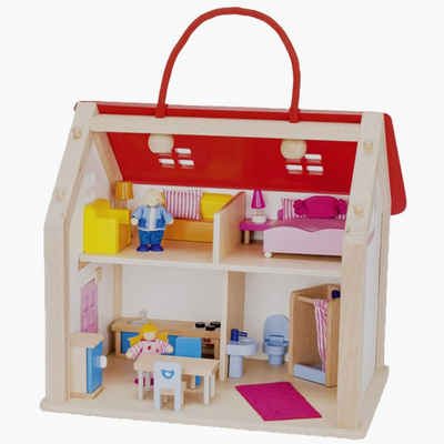 goki Puppenhaus Koffer Puppenhaus mit Zubehör, (24-tlg), kann überall hin mitgenommen werden