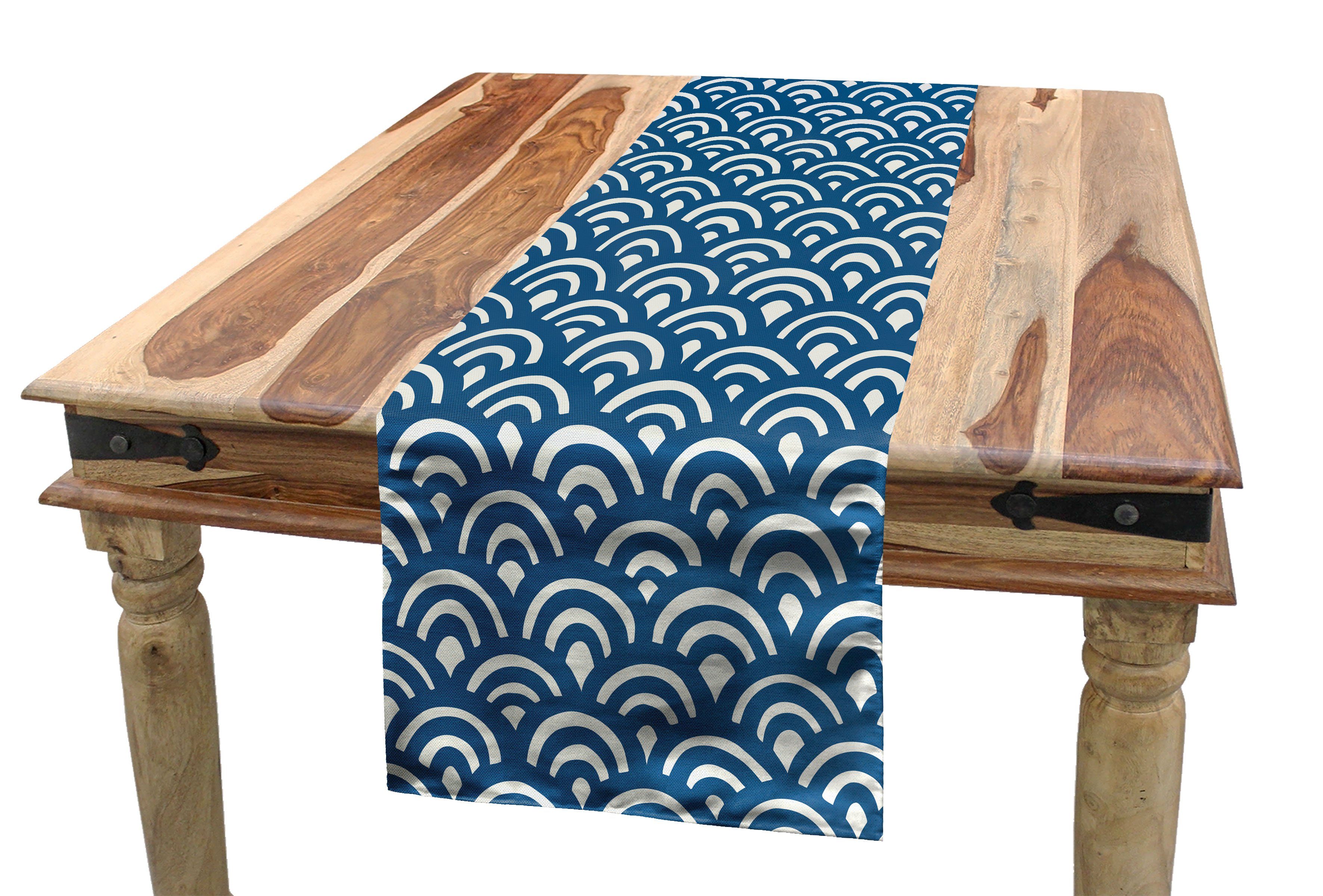 Abakuhaus Tischläufer Esszimmer Küche Rechteckiger Dekorativer Tischläufer, blau Wasser Asian Halbkreise | Tischläufer