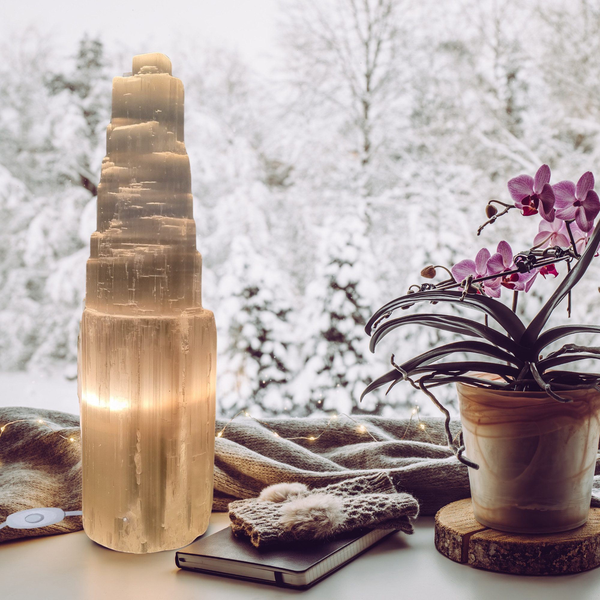 Landster Nachttischlampe Selenite Lampe Turm lampe tischleuchte Kristall La günstig online kaufen