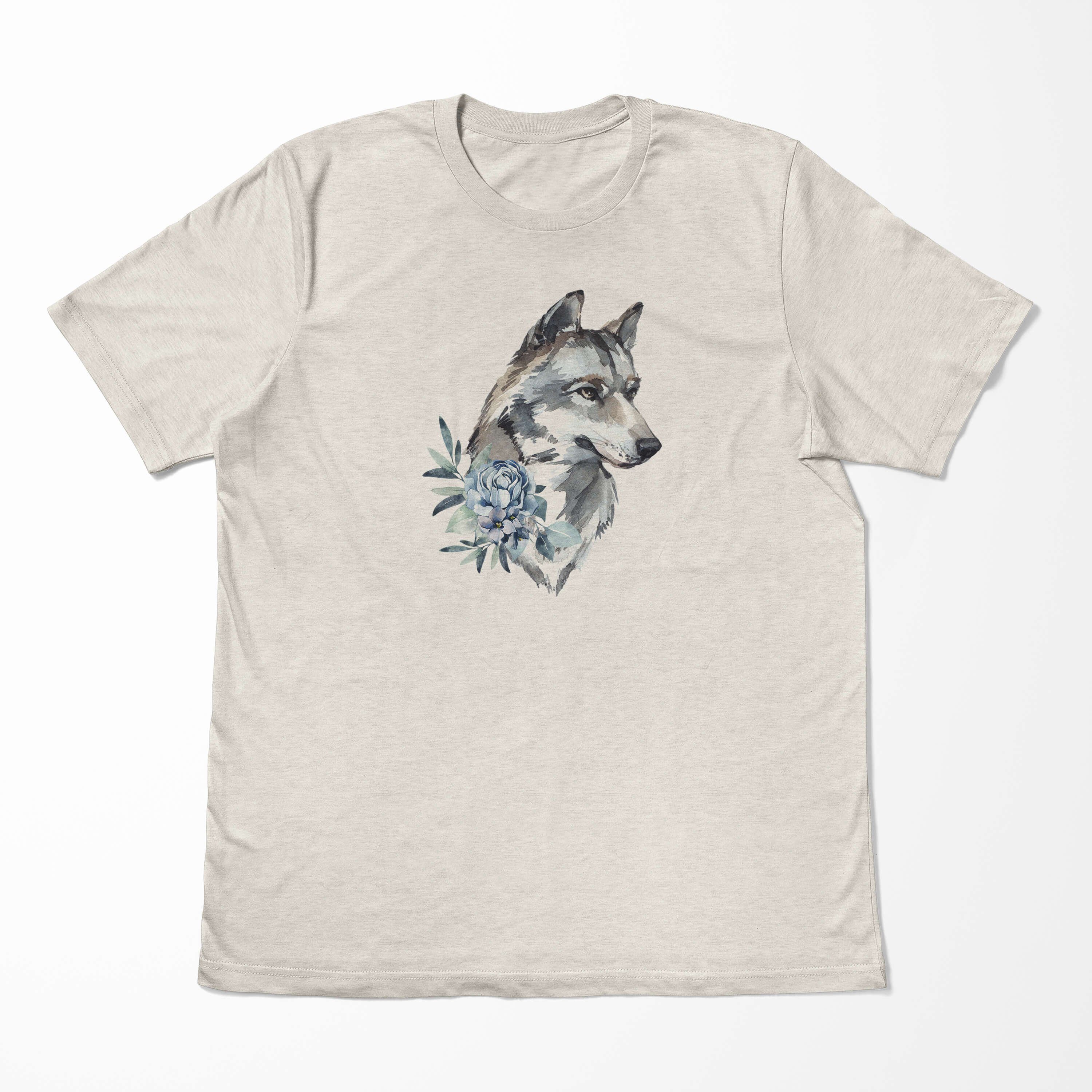 100% Bio-Baumwolle Motiv T-Shirt Nachhaltig Ökomode Herren erneuer Sinus (1-tlg) T-Shirt Wolf Art Aquarell aus Shirt gekämmte