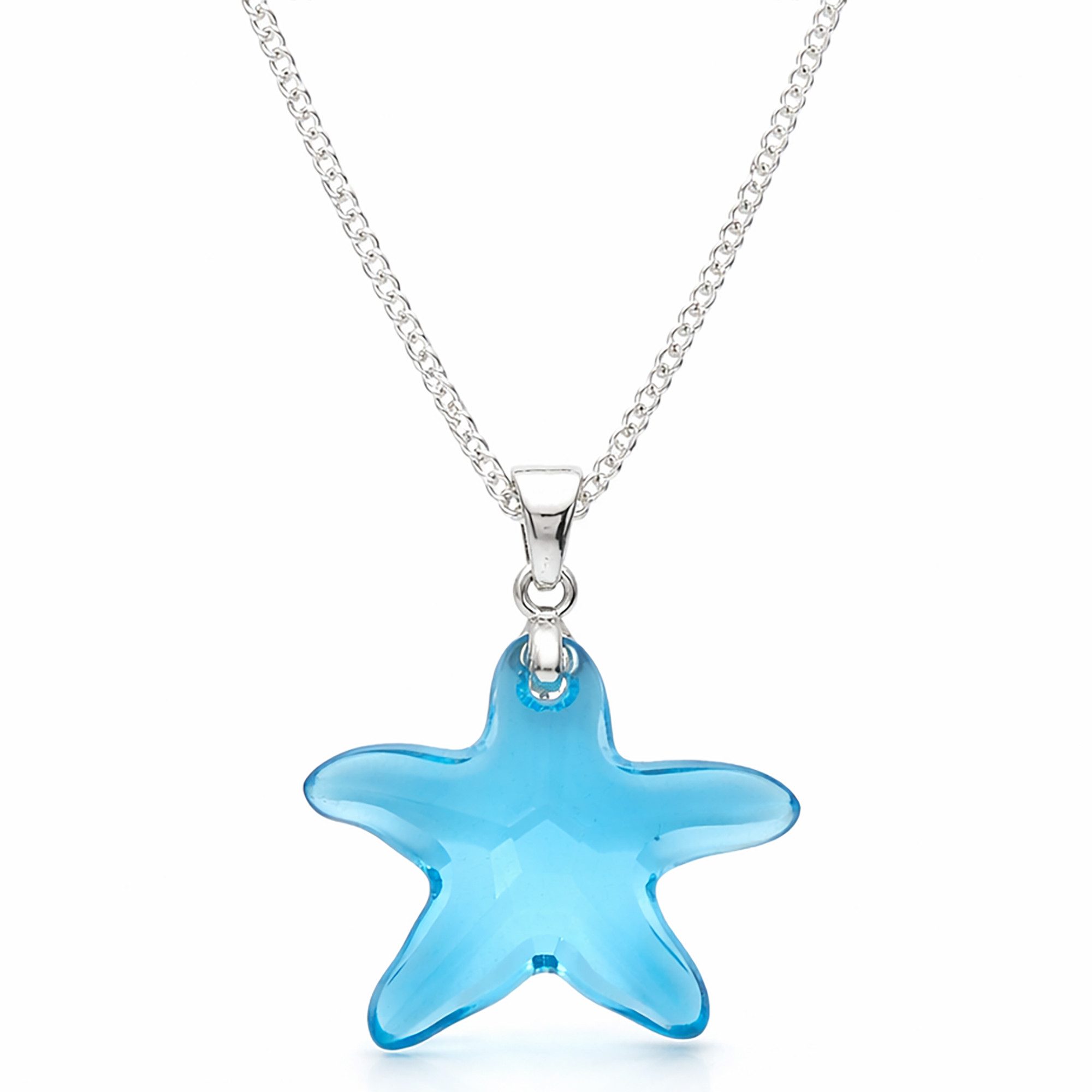 LÖB Kette mit Anhänger 925 Silber Kette Seestern Stern Kristall Stein Anhänger Blau Hellblau (Geschenke für Frauen Damen Beste Freundin Mutter Mama Ehefrau Oma sie zum Geburtstag Schmuck Herbst Oktoberfest, Inkl. Schmuckbox), Damen Kinder Mädchen Halskett