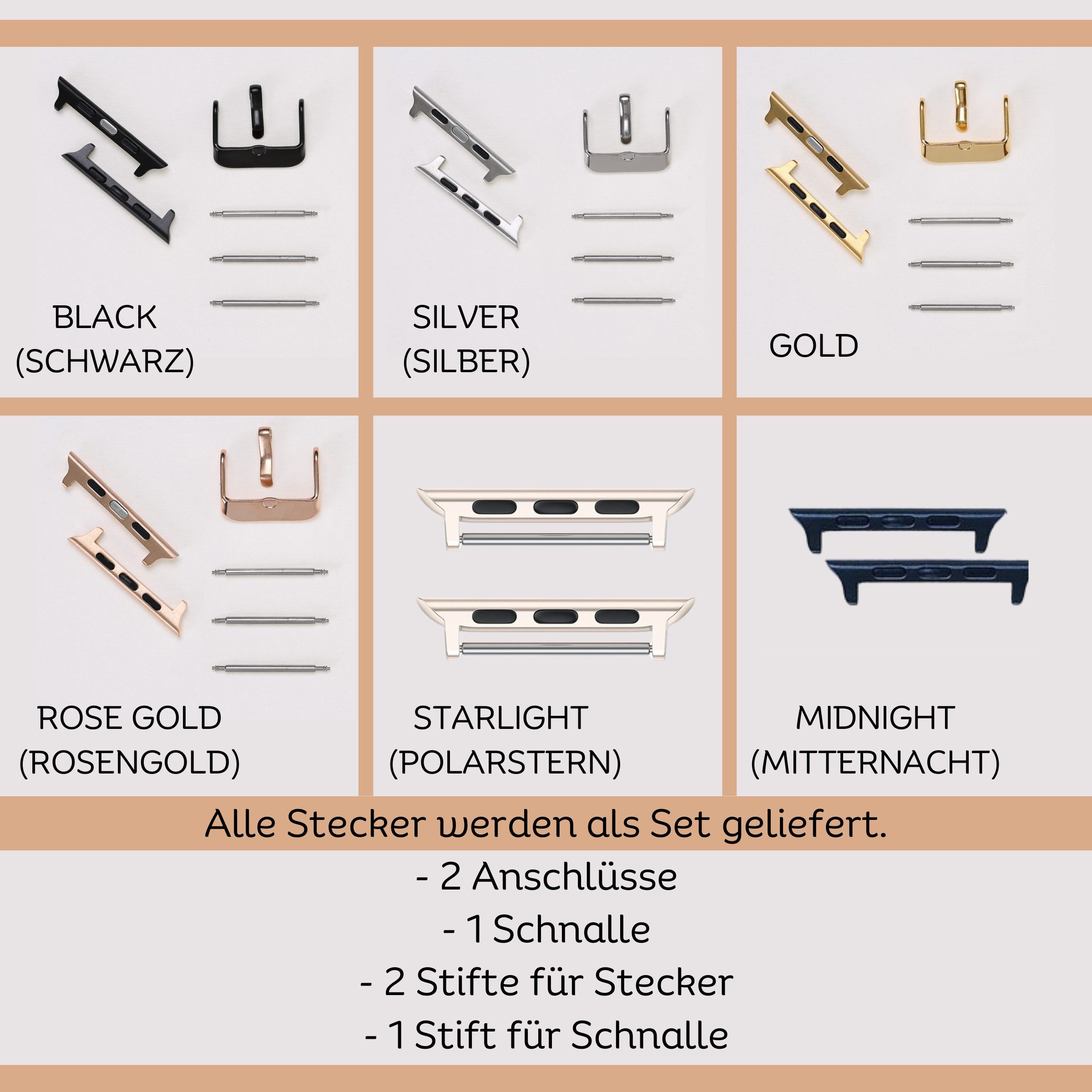 Renna Leather Smartwatch-Armband Metal Connector für Apple Watch 1-2-3-4-5- günstig online kaufen