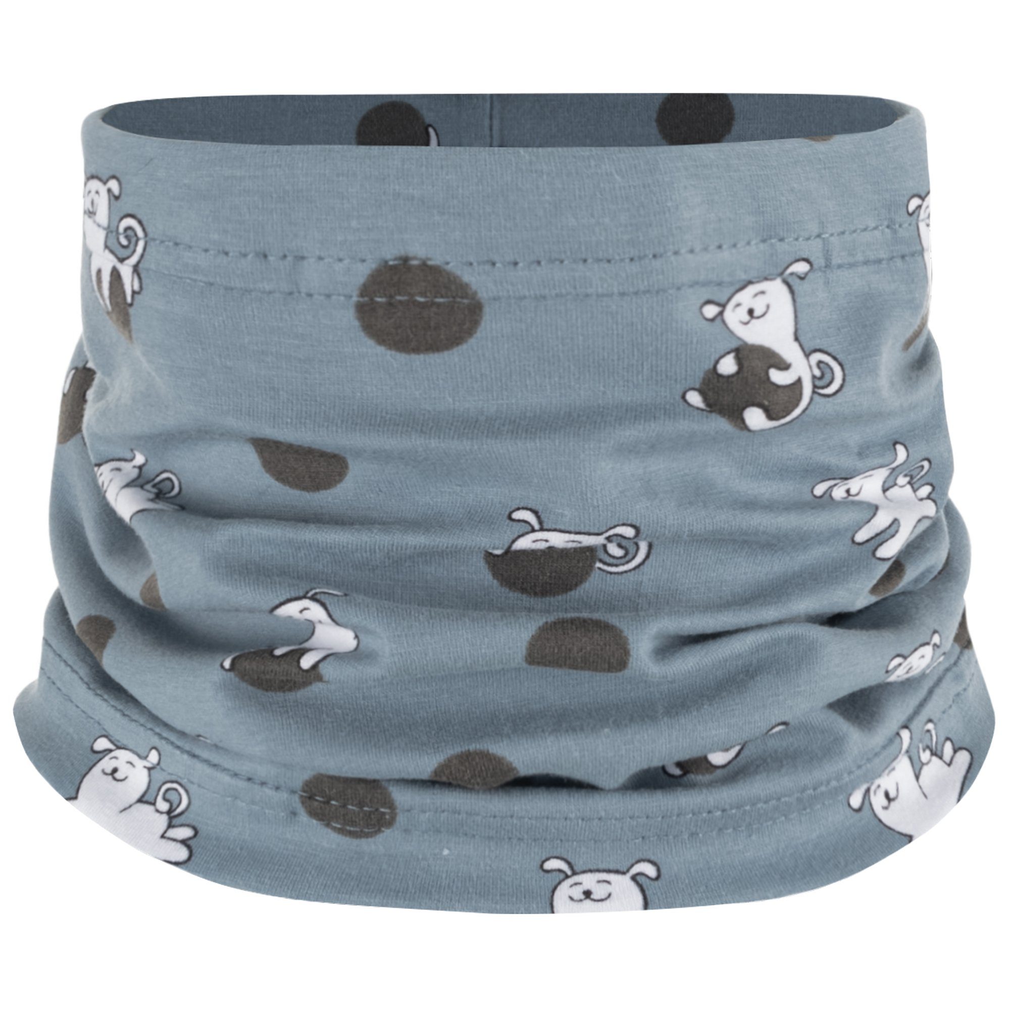 Stoffmütze Schal Blau-Hunde mit Loop Mütze gefüttert Beanie Übergangsmütze F.P.H. & Mädchenmütze Schlauchschal Maja Baumwolle