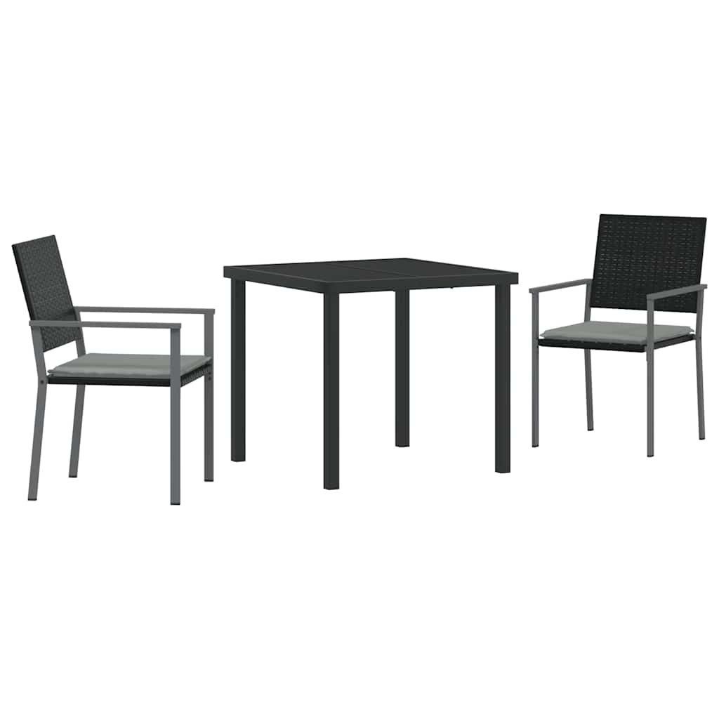 Gartenlounge-Set Garten Essgruppe 3 pcs Schwarz und Hellgrau PE-Rattan