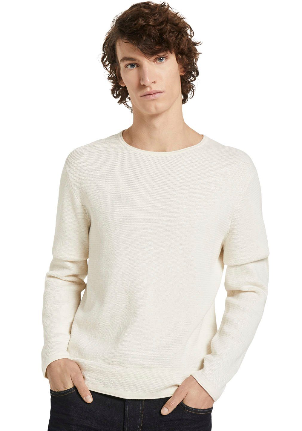 TOM mit Strickpullover oat dezenter Struktur TAILOR milk Denim