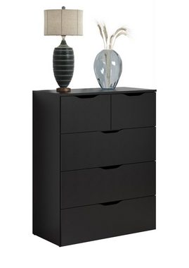 trendteam Schubkastenkommode Basix (Kommode in schwarz matt, 80 x 101 cm), 5 Schubladen mit Vollauszug