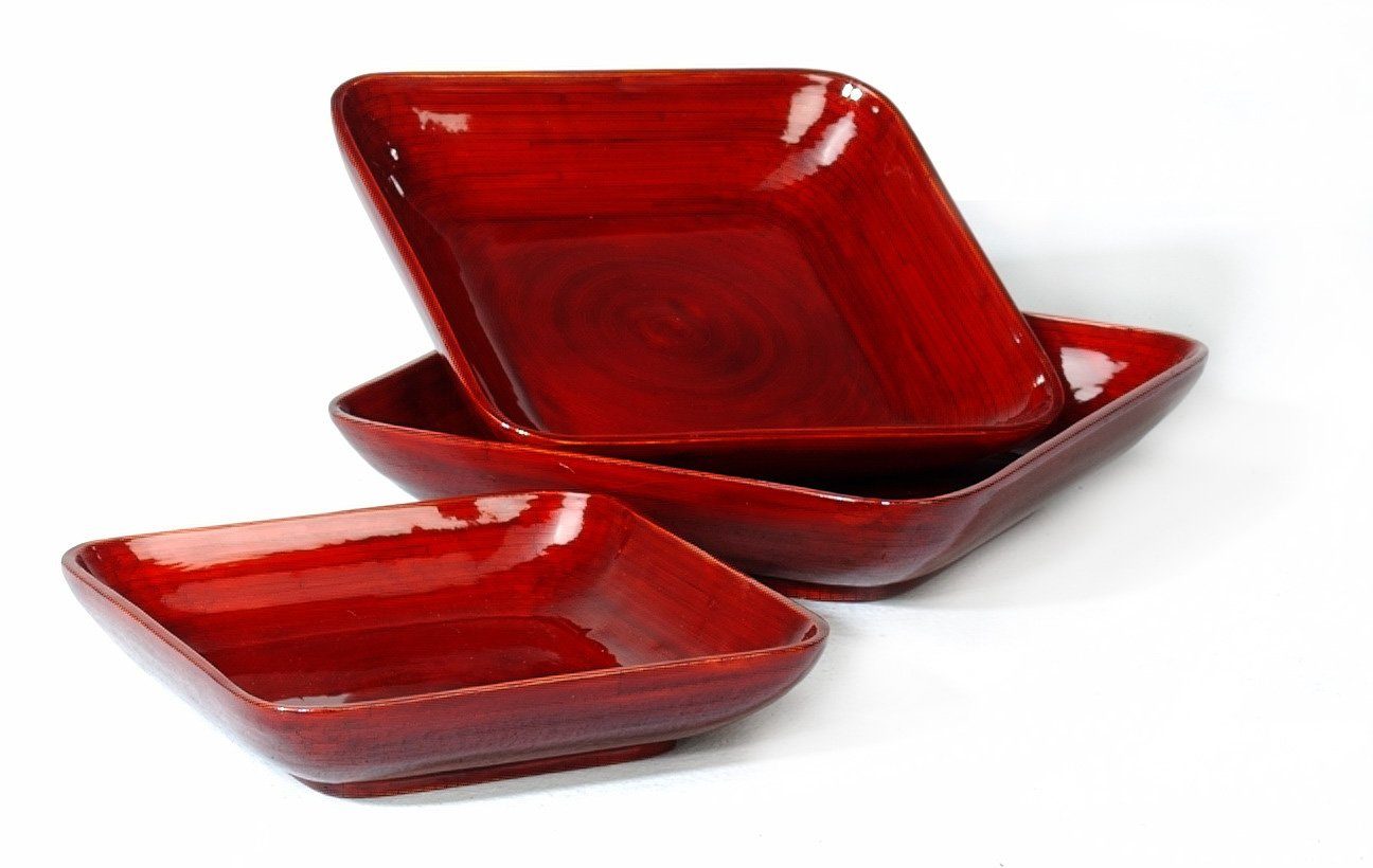 Dekoschale Bambus Deko-Schalen 3er SET Design Schale Dekoschale rot Tischschale
