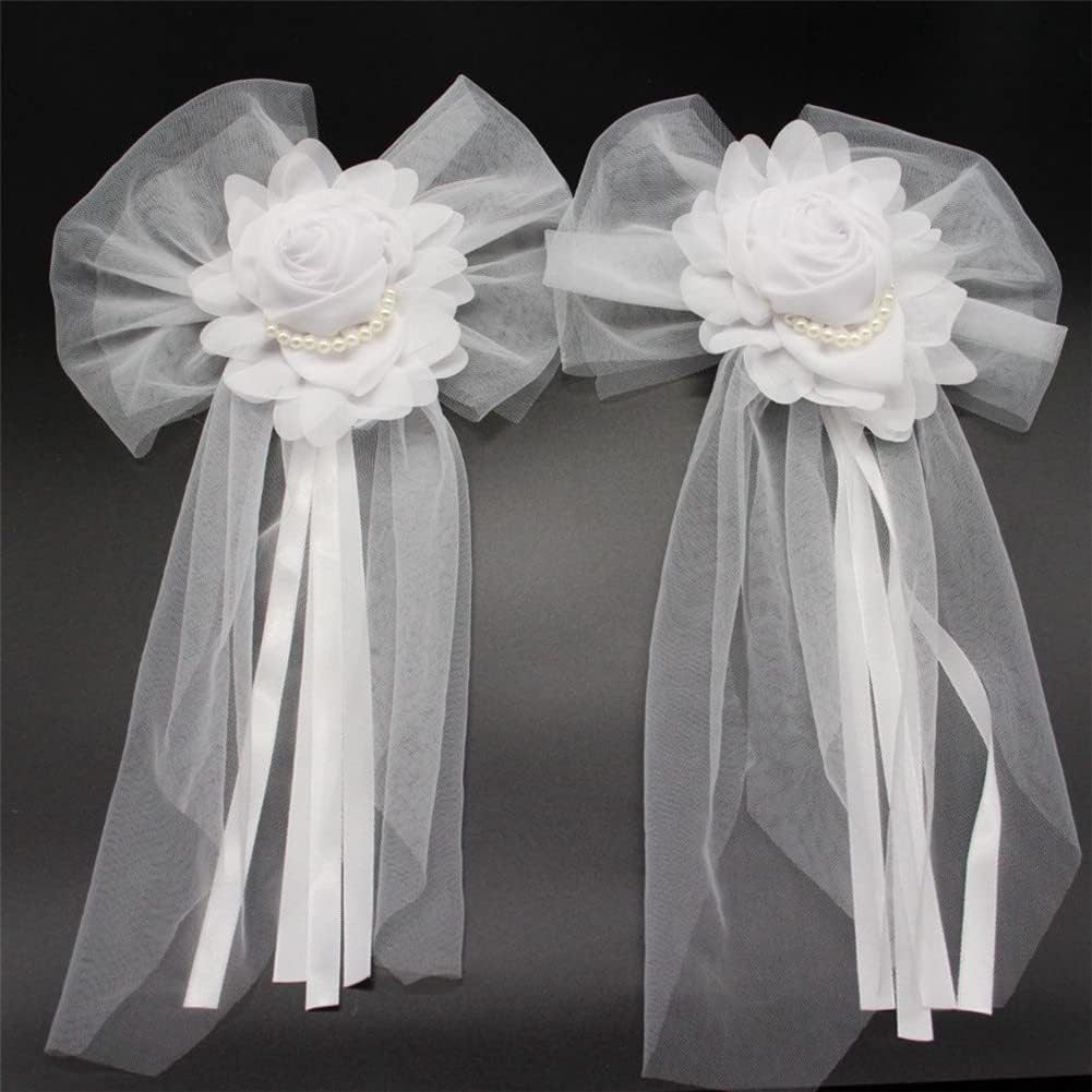 FELIXLEO Dekohänger Autoschmuck Hochzeit Schleifen Weiß Spitzenblume Vintage (2 St)