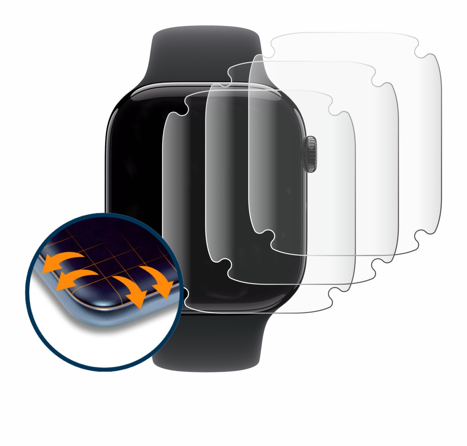 Savvies Displayschutzfolie Fullscreen Schutzfolie für Apple Watch Series 11 (46 mm), 4 Stück, Displayschutz Folie Fullcover Klar Transparent
