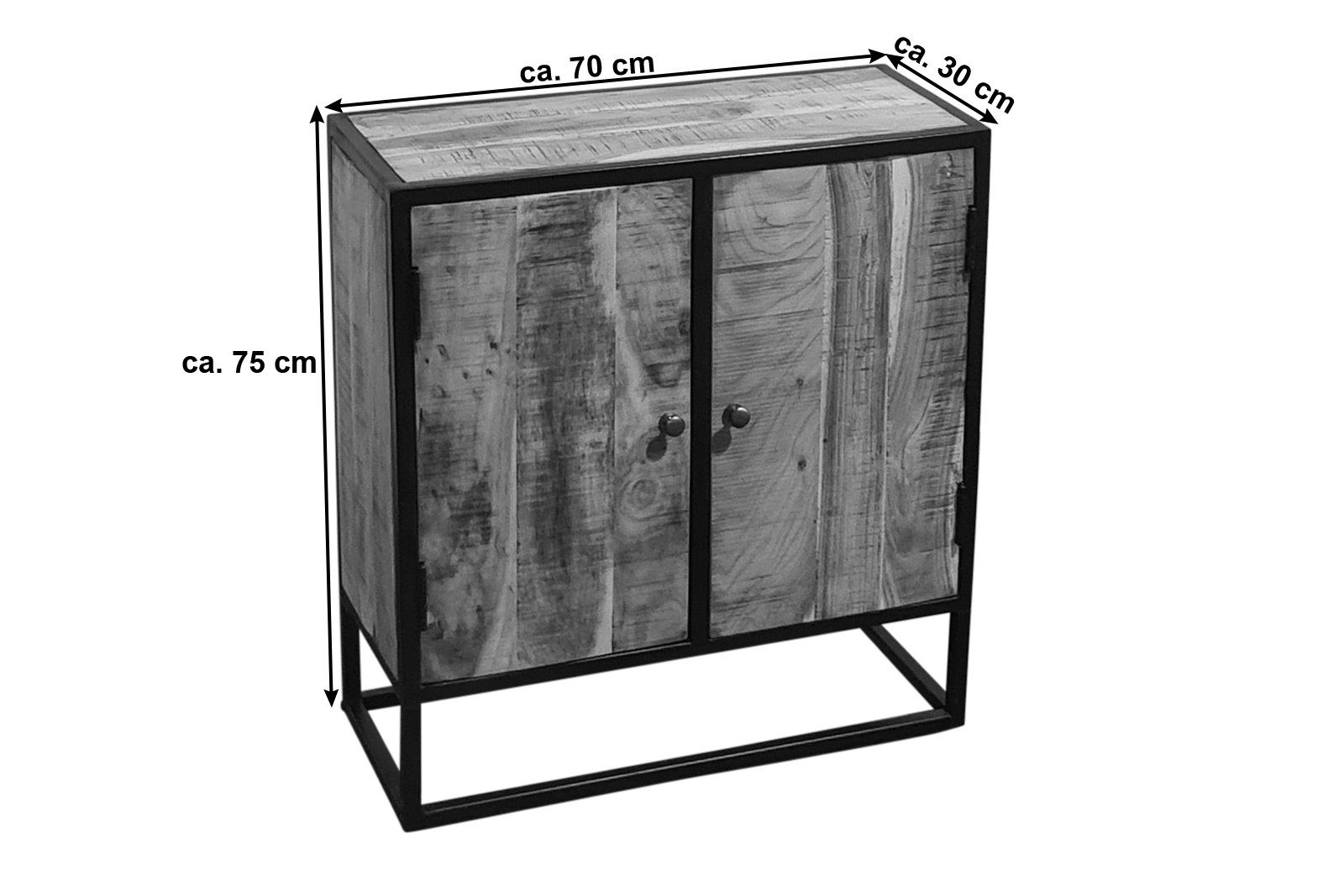 Junado® Sideboard Nagar Naturfarben Einlegeboden, 2 Holztüren, mit einzigartige erhältlich, in massiv, Breite Akazienholz oder I, Nussbaum- 70cm, Optik