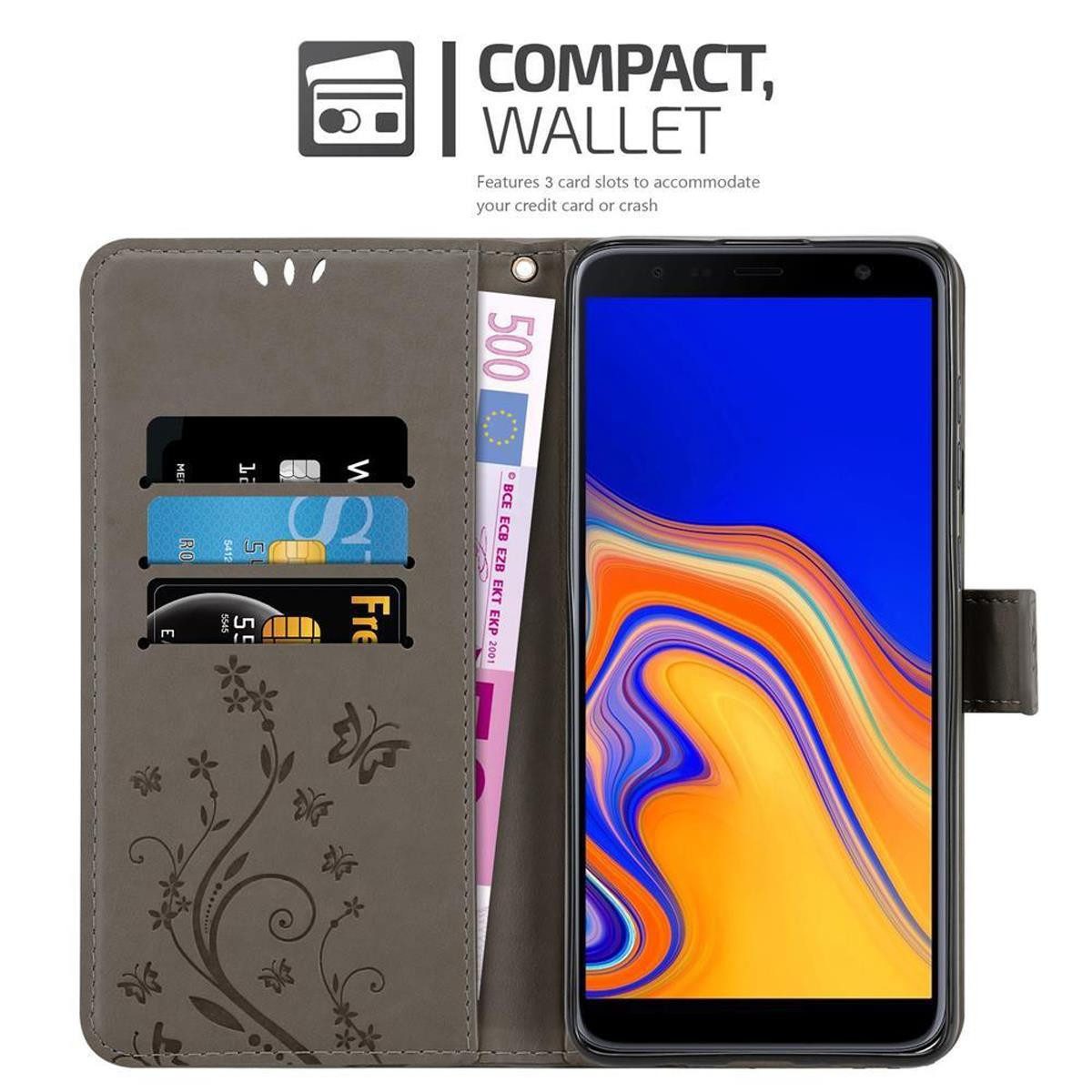 Cadorabo Handyhülle für Samsung Galaxy J4 PLUS Hülle Samsung Galaxy J4 PLUS, Hülle Schutzhülle Blumen Flower mit Standfunktion Kartenfach Magnet