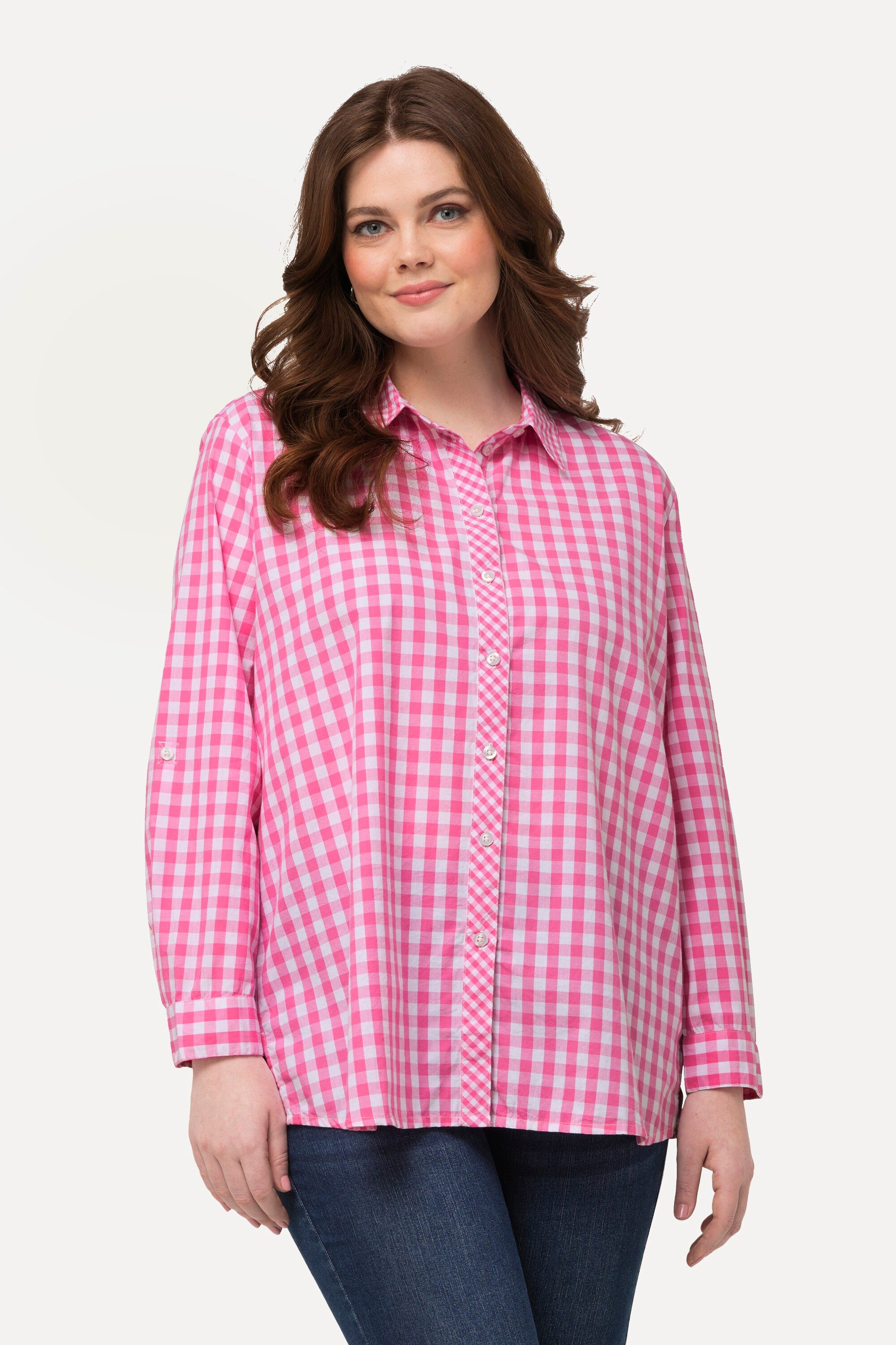 Ulla Popken Trachtenbluse Hemdbluse Karo Hemdkragen günstig online kaufen