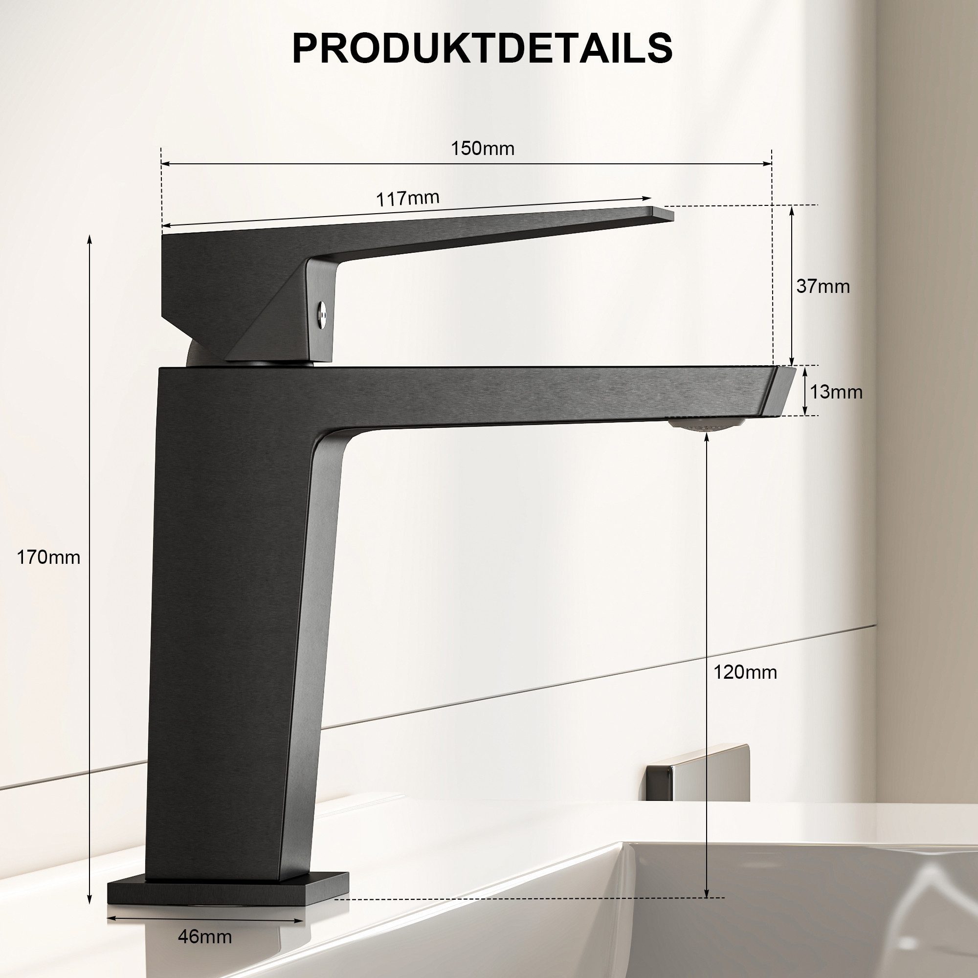 radelldar Waschtischarmatur Wasserhahn Bad & Bleifreie Edelstahl-Armatur – Rostfrei & Anti-Spritz (1-St) Einhebelmischer für Aufsatzwaschbecken, 170mm hoch