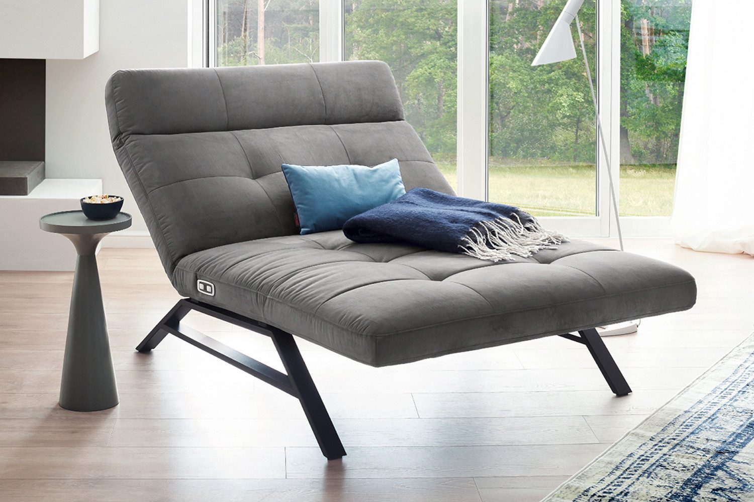 KAWOLA Relaxliege AMERIVA, Velvet, Fuß schwarz oder chrome, verschiedene Breiten und Цвета(ов)