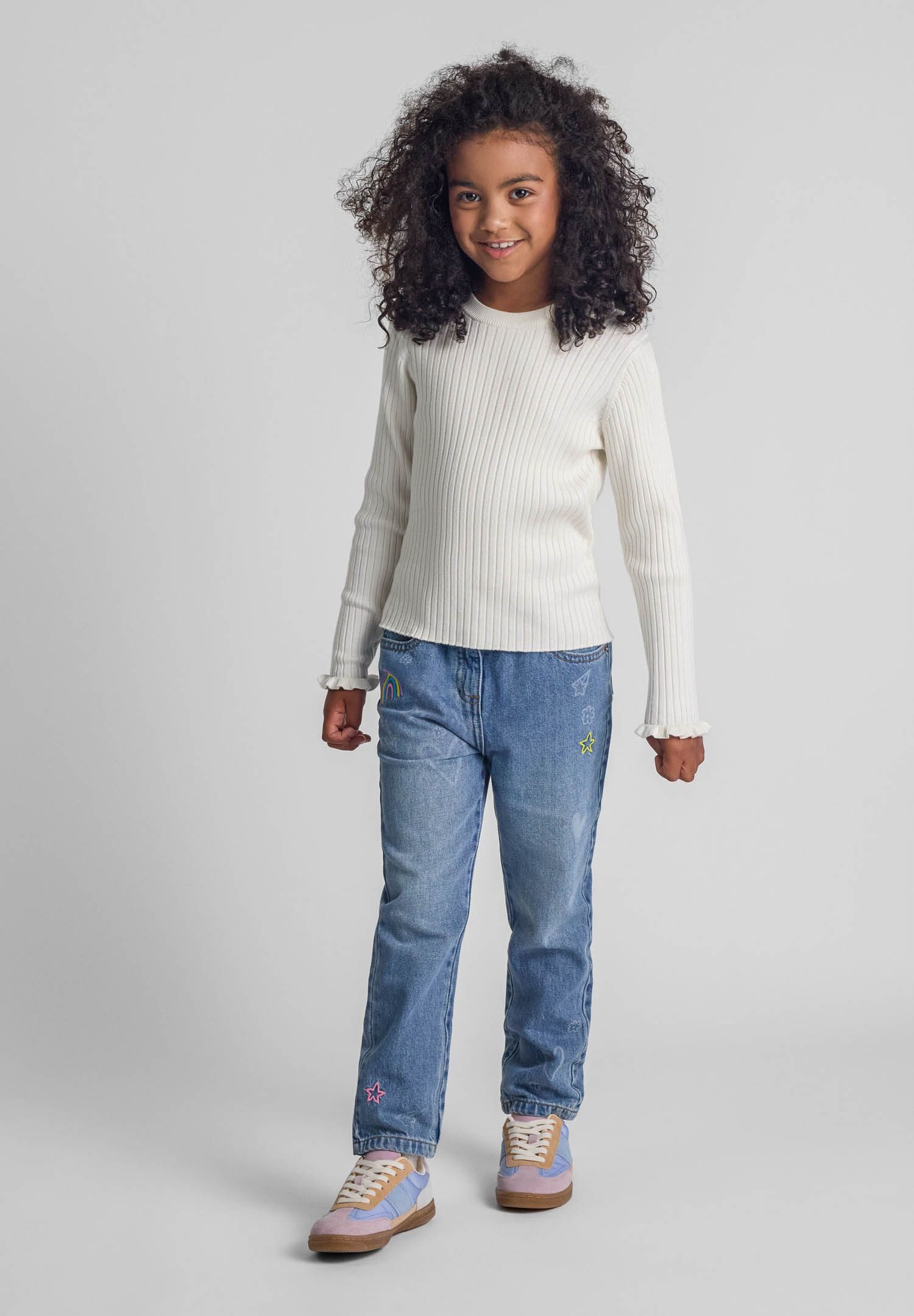 MINOTI Strickpullover Gerippter Pullover mit Rüschen (2y-14y)
