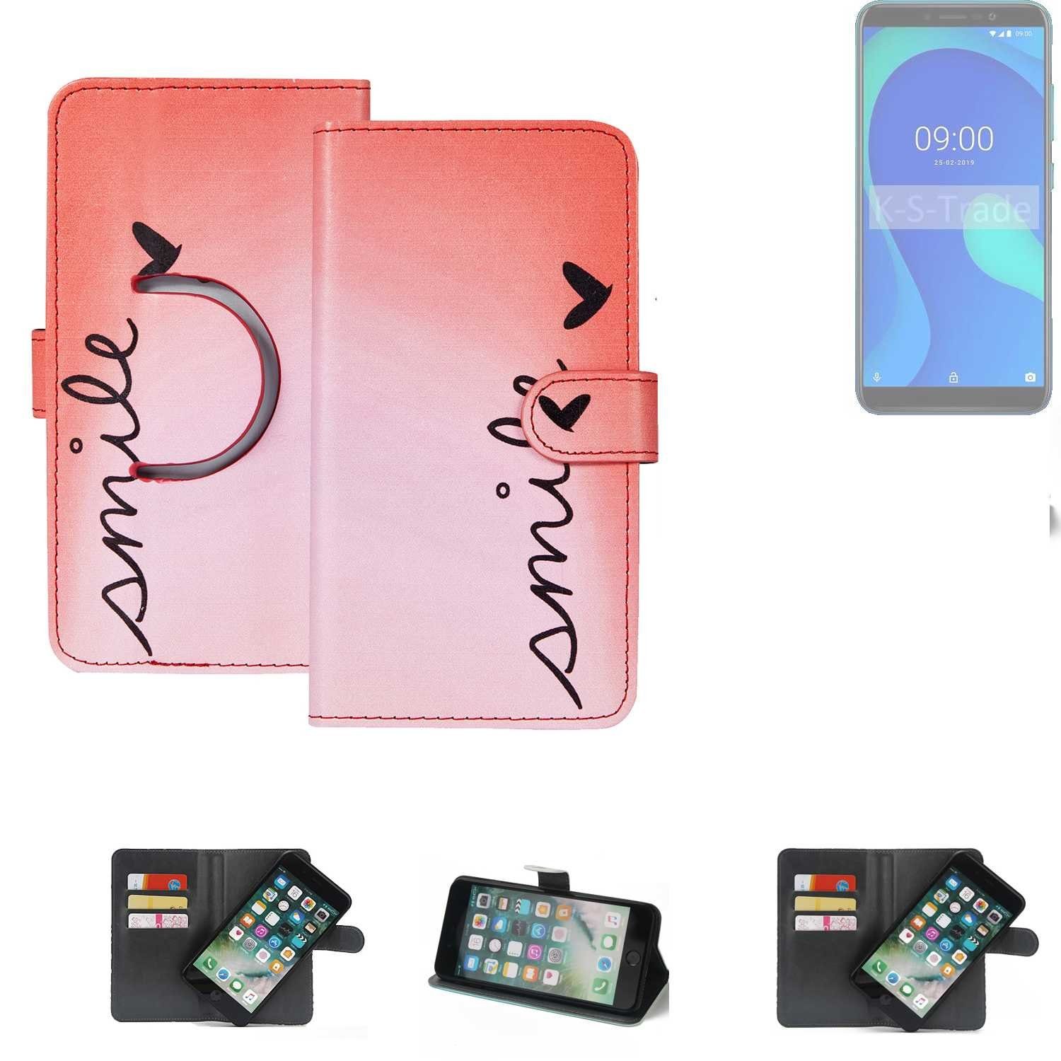K-S-Trade Handyhülle für Wiko Y80, Schutzhülle Handyhülle Hülle cover bookstyle Etui ''smile'' rot