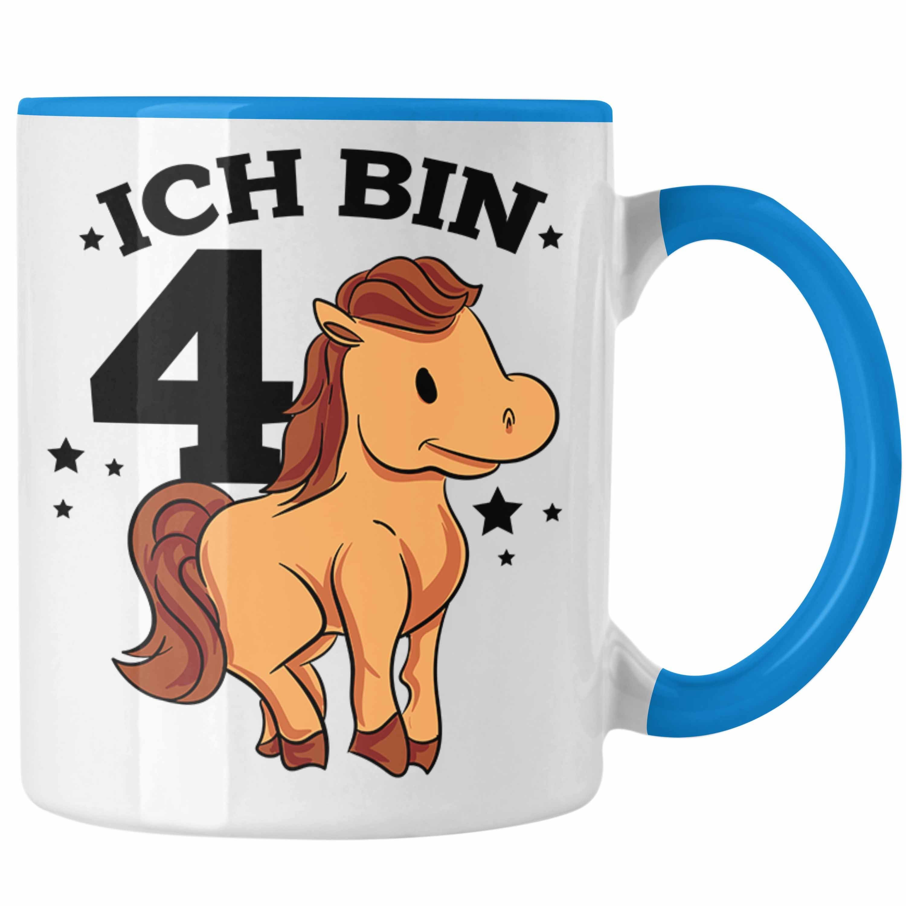 Tasse für Lustige Blau Tasse Trendation Pferde-Motiv Pferdefans Mädchen 4. Geburtstag Reiter