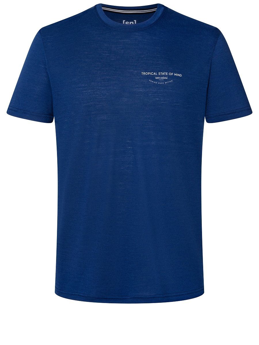 Print-Shirt SUPER.NATURAL funktioneller Grey Blue T-Shirt M T(R)EE Depths/Feather PALM Merino Merino-Materialmix
