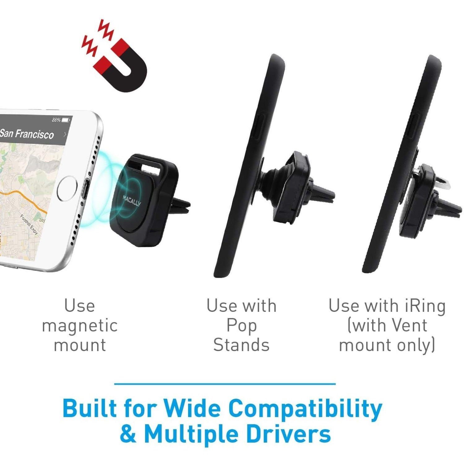 Macally Handy-Halterung Magnet Handy-Halterung Auto Navi KFZ Halter, (3in1 Magnetisch Pop-Out-Ständer iRing Lüftungsgitter Armaturenbrett)