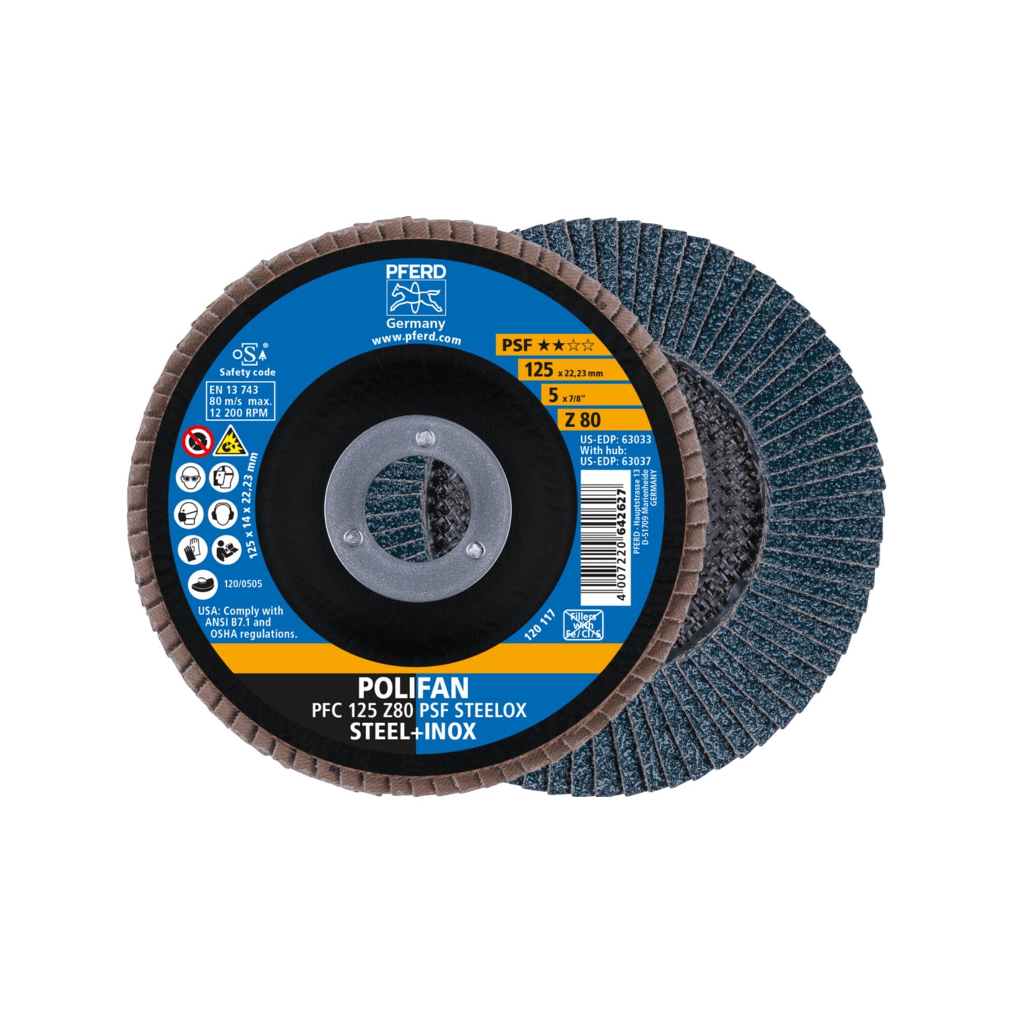Pferd Fächerscheibe PFERD TOOLS POLIFAN Fächerscheibe PFC 125x22,23 mm konisch Z80 Uni.-Li