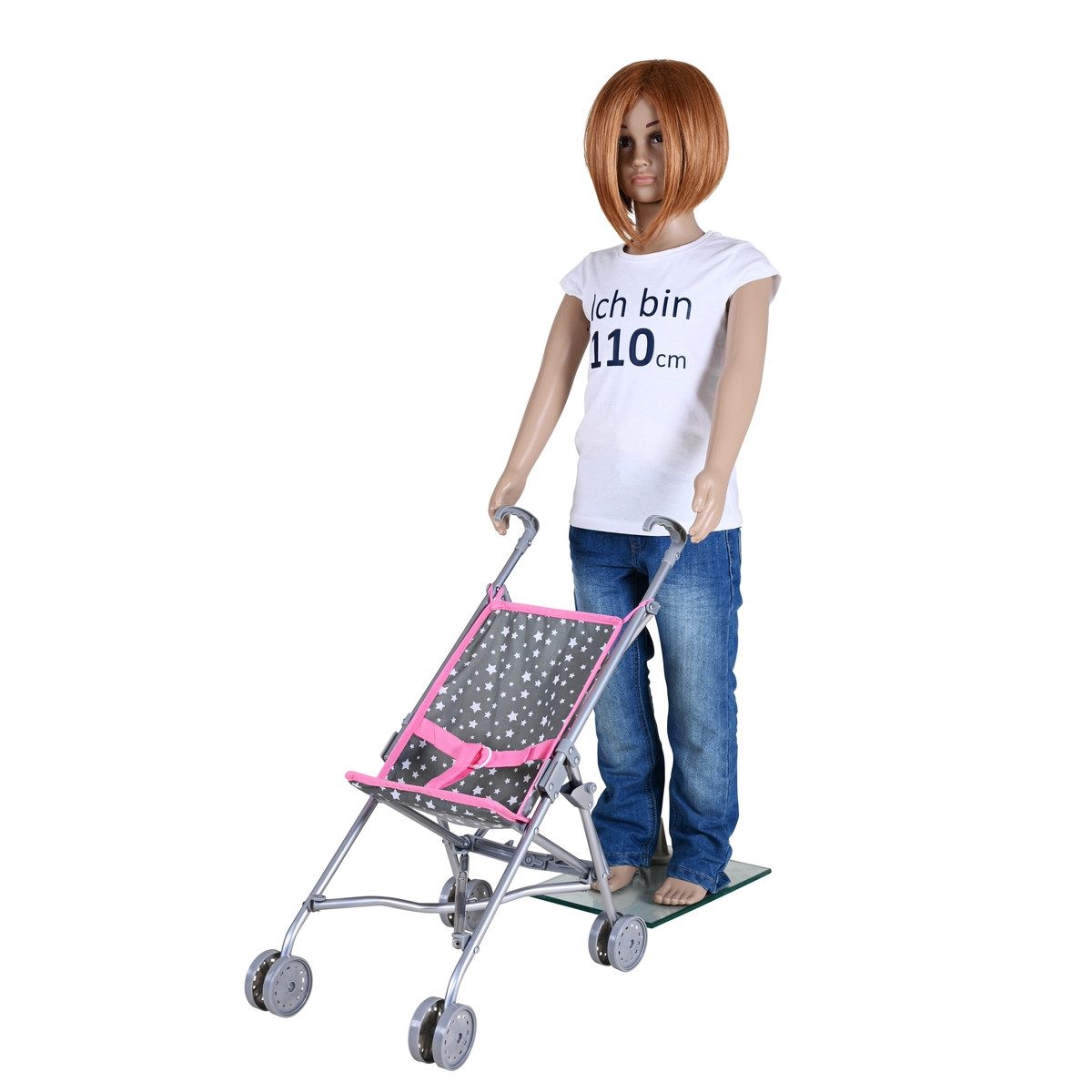 Knorrtoys® Puppenbuggy Puppenbuggy Sim mit Sternen zusammenklappbar grau/weiß/rosa 42x27x55cm
