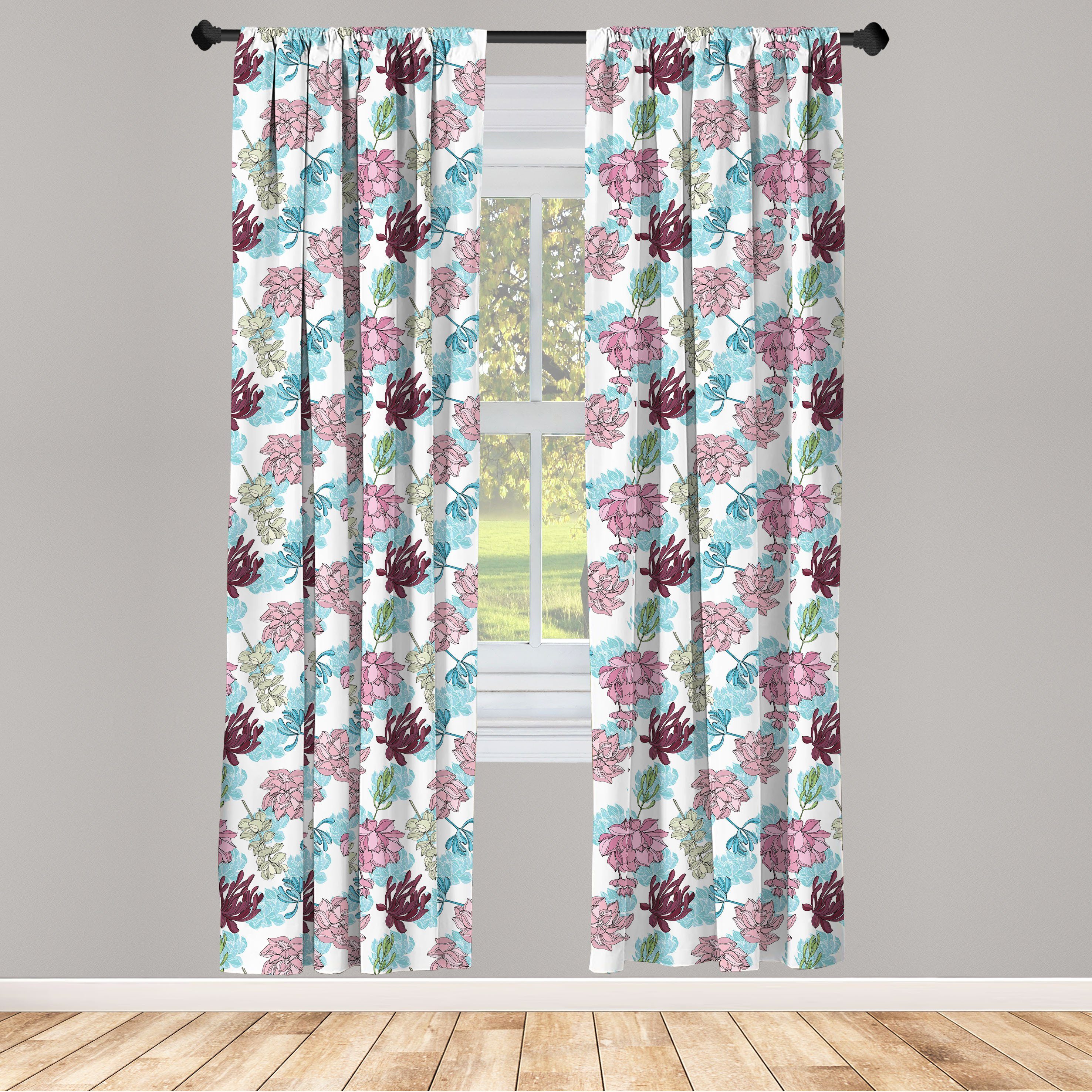 Gardine Vorhang für Wohnzimmer Schlafzimmer Dekor, Abakuhaus, Microfaser, Blau Und Pink Wilde Frühlings-Blätter