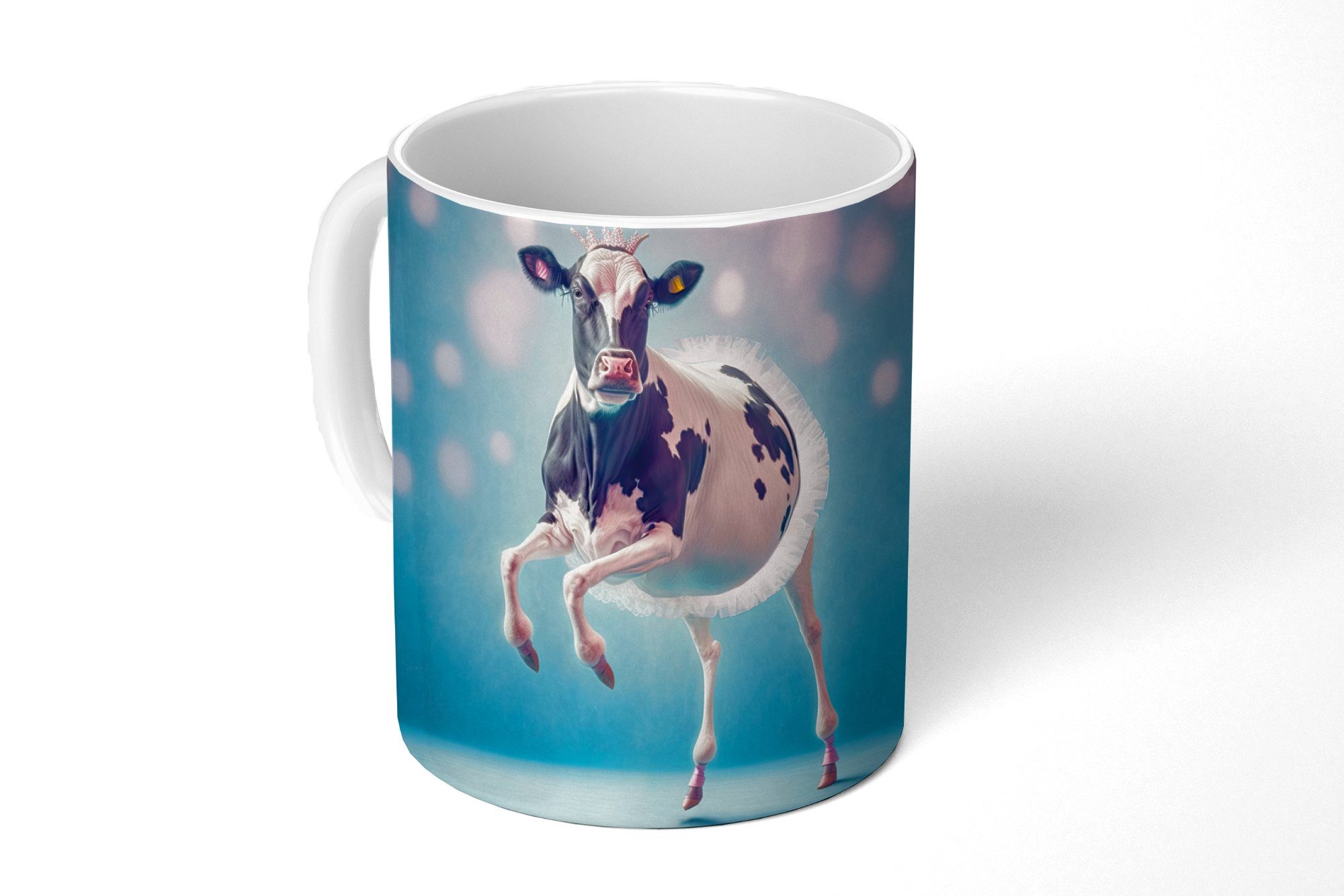 MuchoWow Tasse Kuh - Geschenk Ballett Kaffeetassen, - Keramik, - Kinder, Rosa Becher, Teetasse, Teetasse, Blau Krone - 