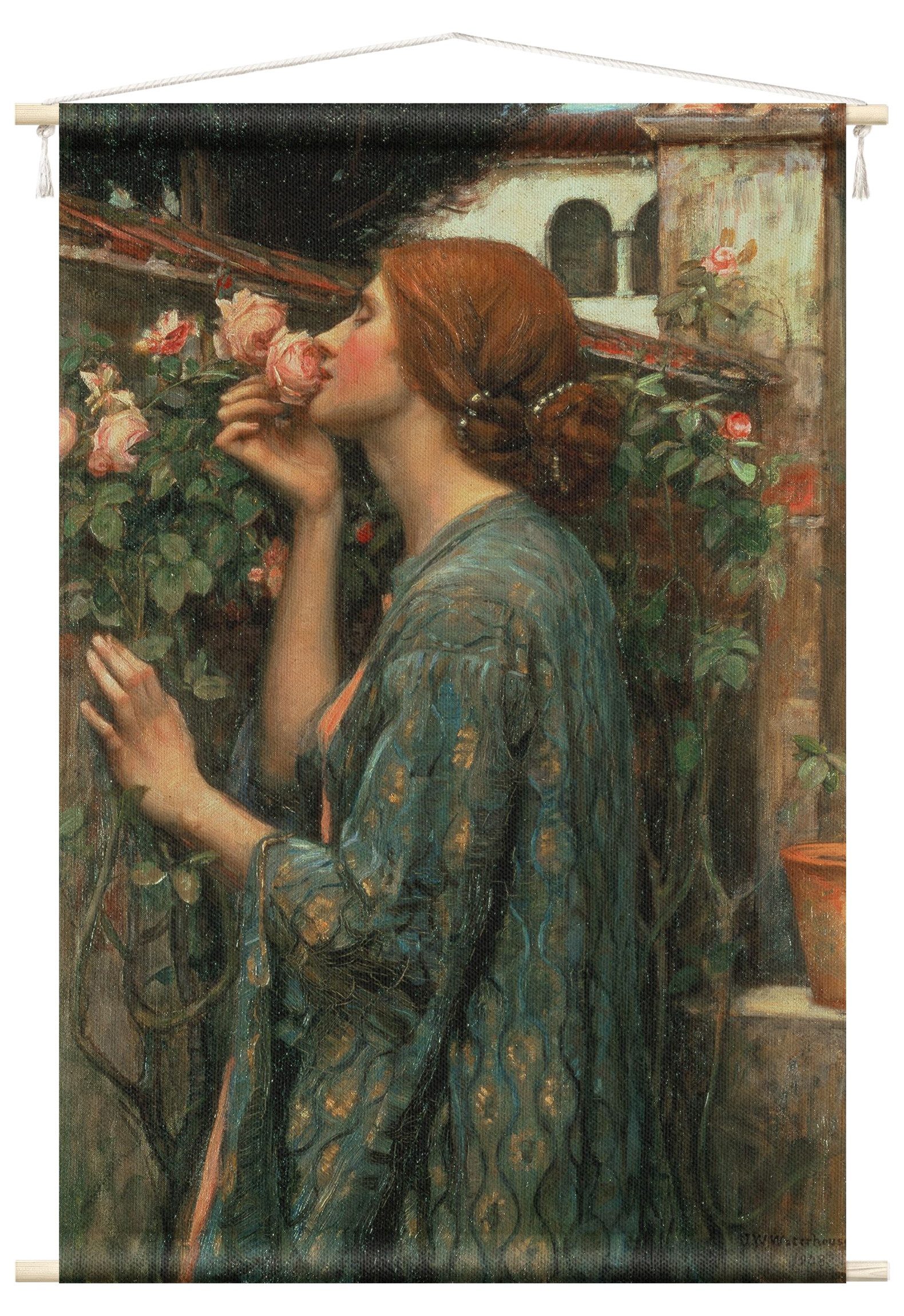 Wandteppich modern Kunst Seele der Rose türkis