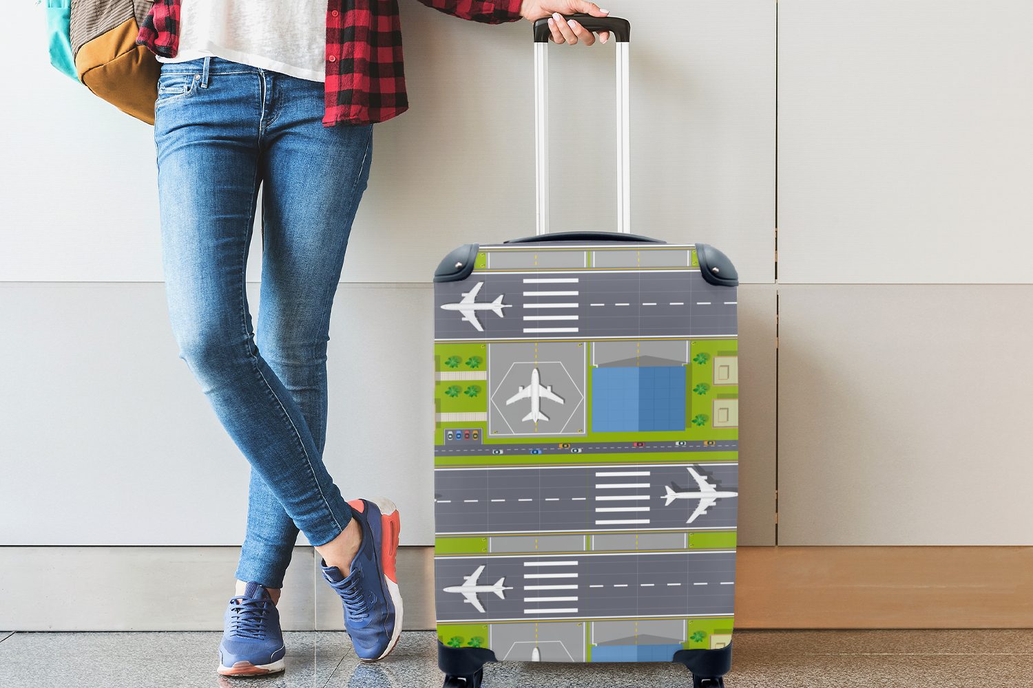 Handgepäckkoffer für Flughafen Design mit Reisetasche Rollen, MuchoWow Flugzeug, 4 Reisekoffer - - Handgepäck rollen, Ferien, Trolley,